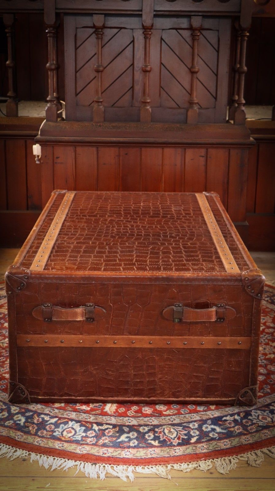 photo vintage Stunning Timothy Oulton Stoneyhurst Large Leather Coffee Table Antique Whisky 🚚