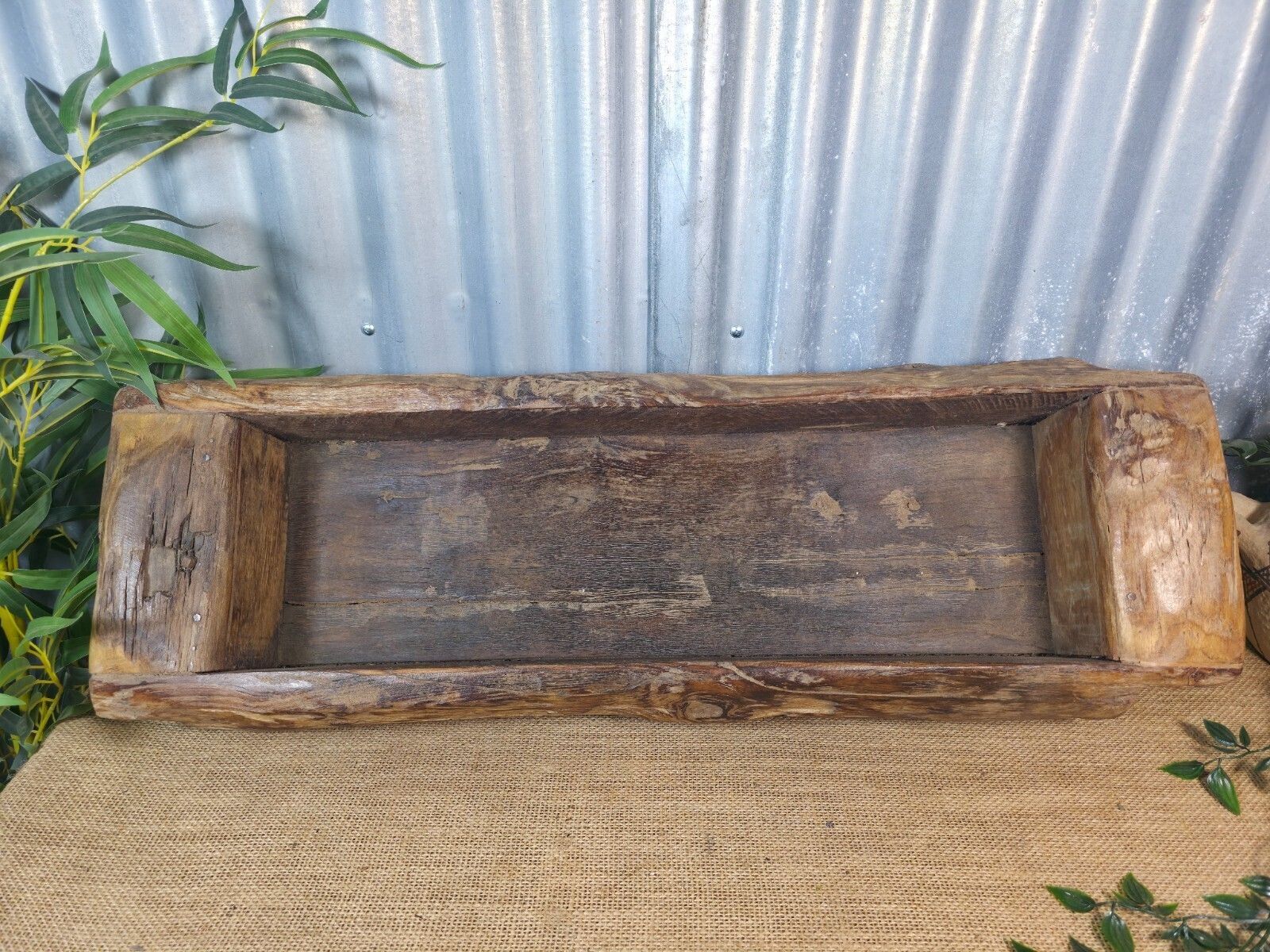 Vintage Rustic Wabi Sabi Hand Made Hardwood Wooden Trough photo for sale