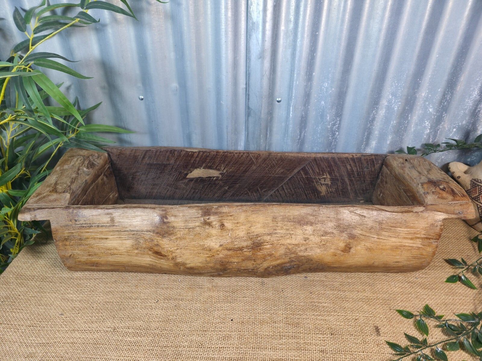 Vintage Rustic Wabi Sabi Hand Made Hardwood Wooden Trough photo vintage