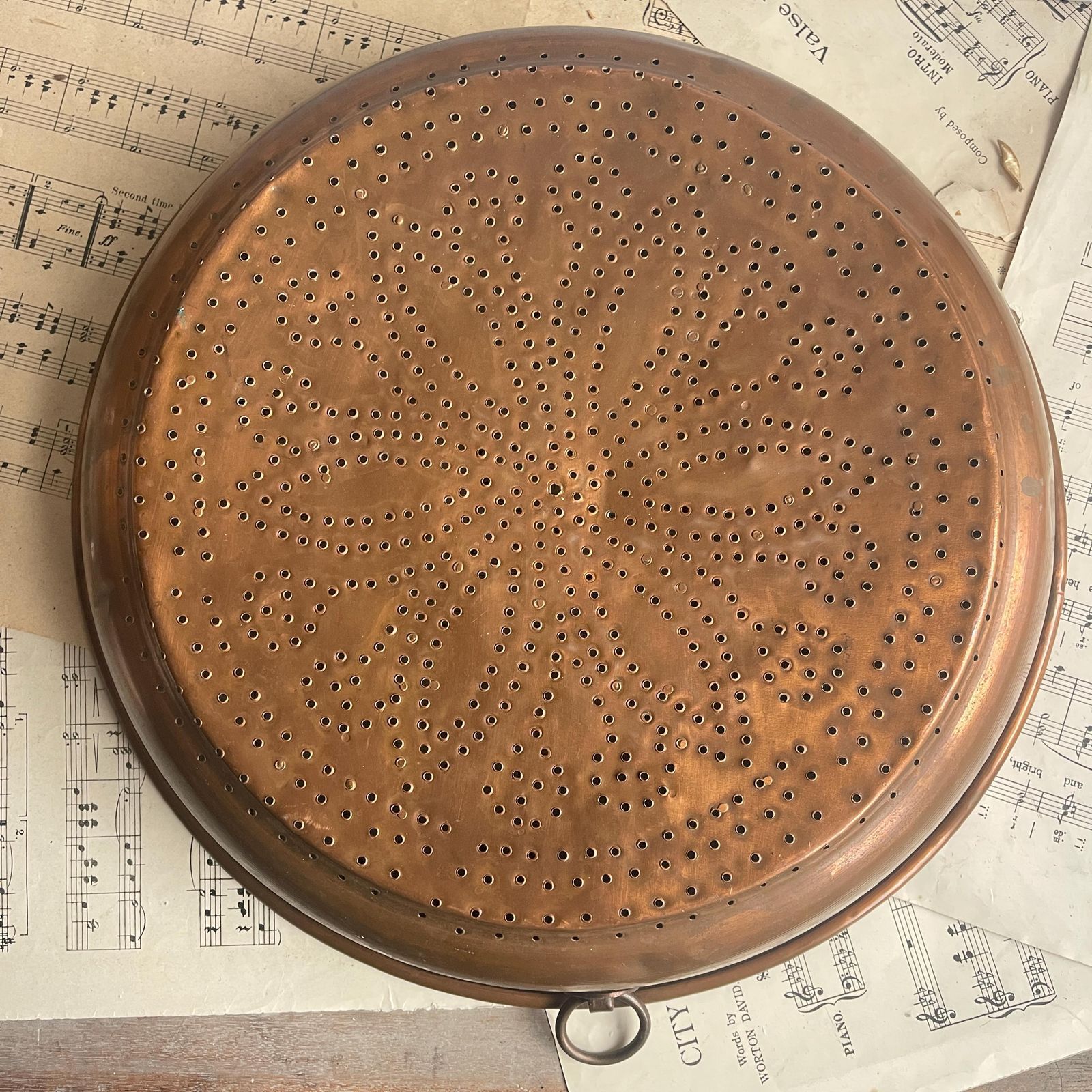 Antique French Copper Sieve   Wall Hanging Colander   Farmhouse Country Kitchen Decor photo for sale