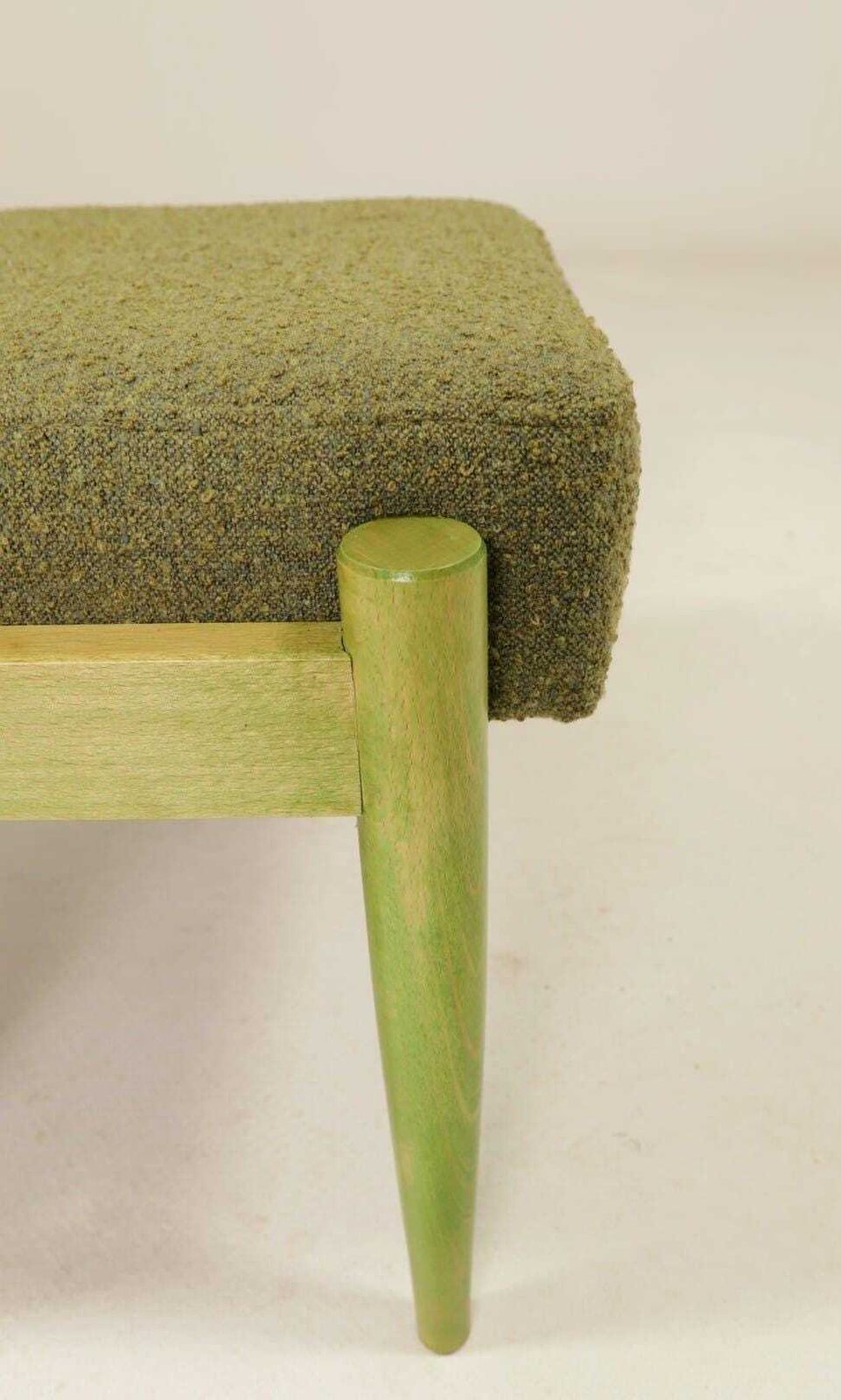 Set Of Two Vintage Style Footstools, Unique Design Green Wood And Bouclé Upholstery photo 380.0