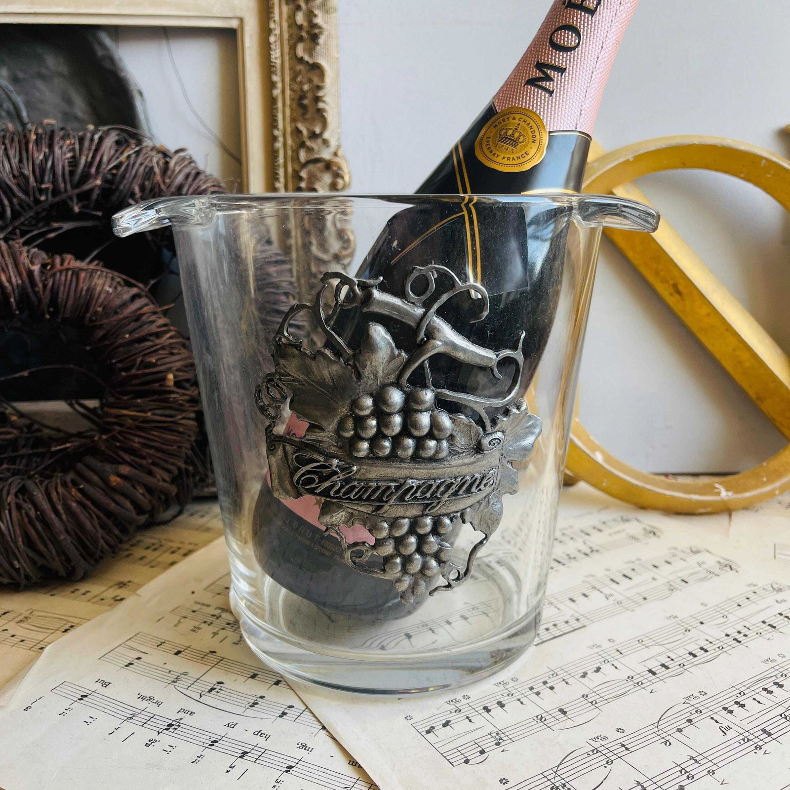 Vintage French Champagne Bucket, Home Bar Decor, Shabby Chic, Food Drinks Photography Prop