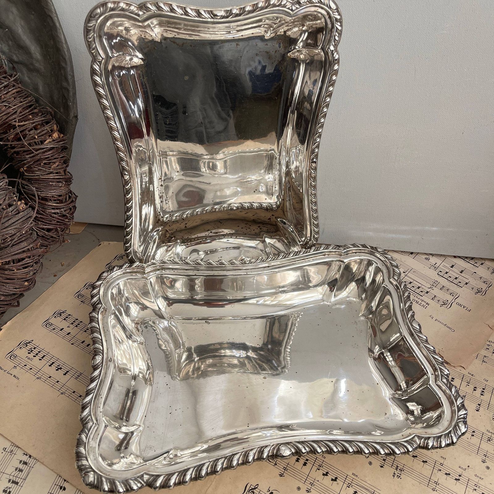 Antique Silver Plated Lidded Tureen. Atkin Brothers. Shabby Chic. Entree Dish. Rectangular Serving Platter. Food Photo Prop photo 68.0