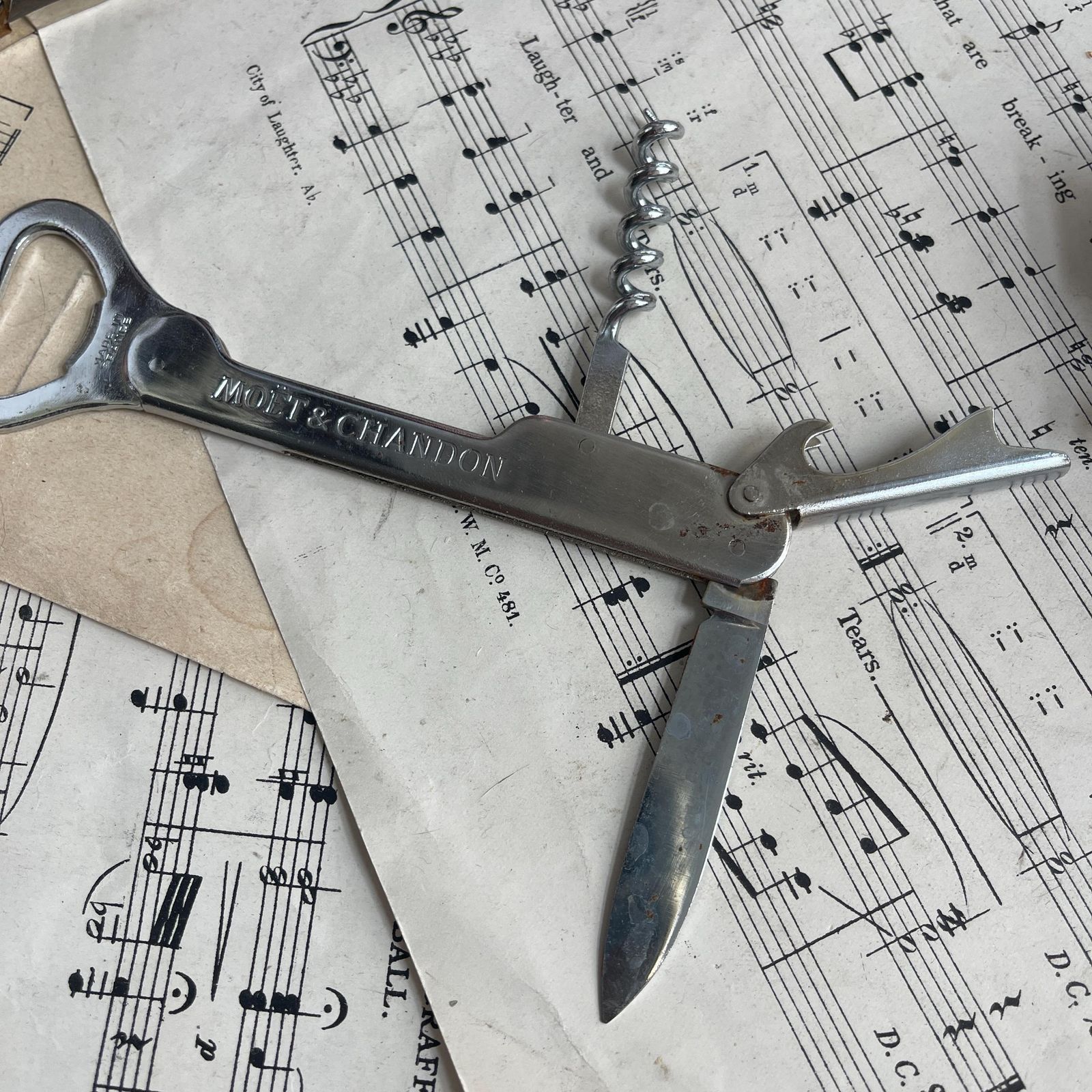 Home Decor Vintage Moet & Chandon Barware. Corkscrew. Bottle Opener. Champagne Stopper. Pliers. Christmas Stocking Filler. photo