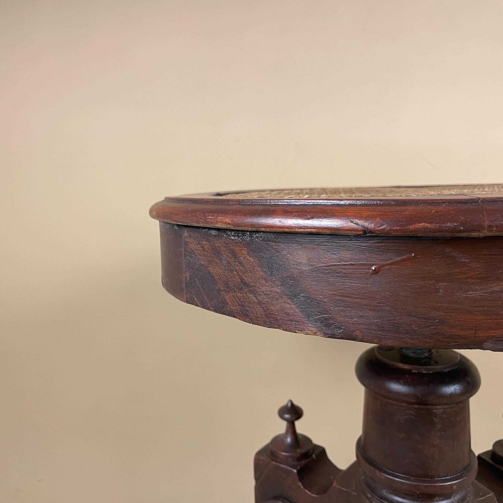 Antique Piano Stool Cane Rattan Seat Turned Wooden Legs Adjustable Round Classic Traditional Edwardian Style photo Furniture