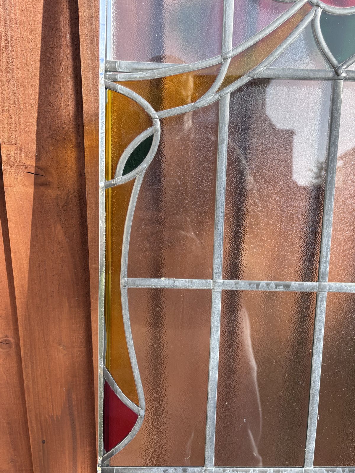 Pair Of Original 1930s Art Deco Stained Glass Window Panel – Floral Leaded Design photo vinterior