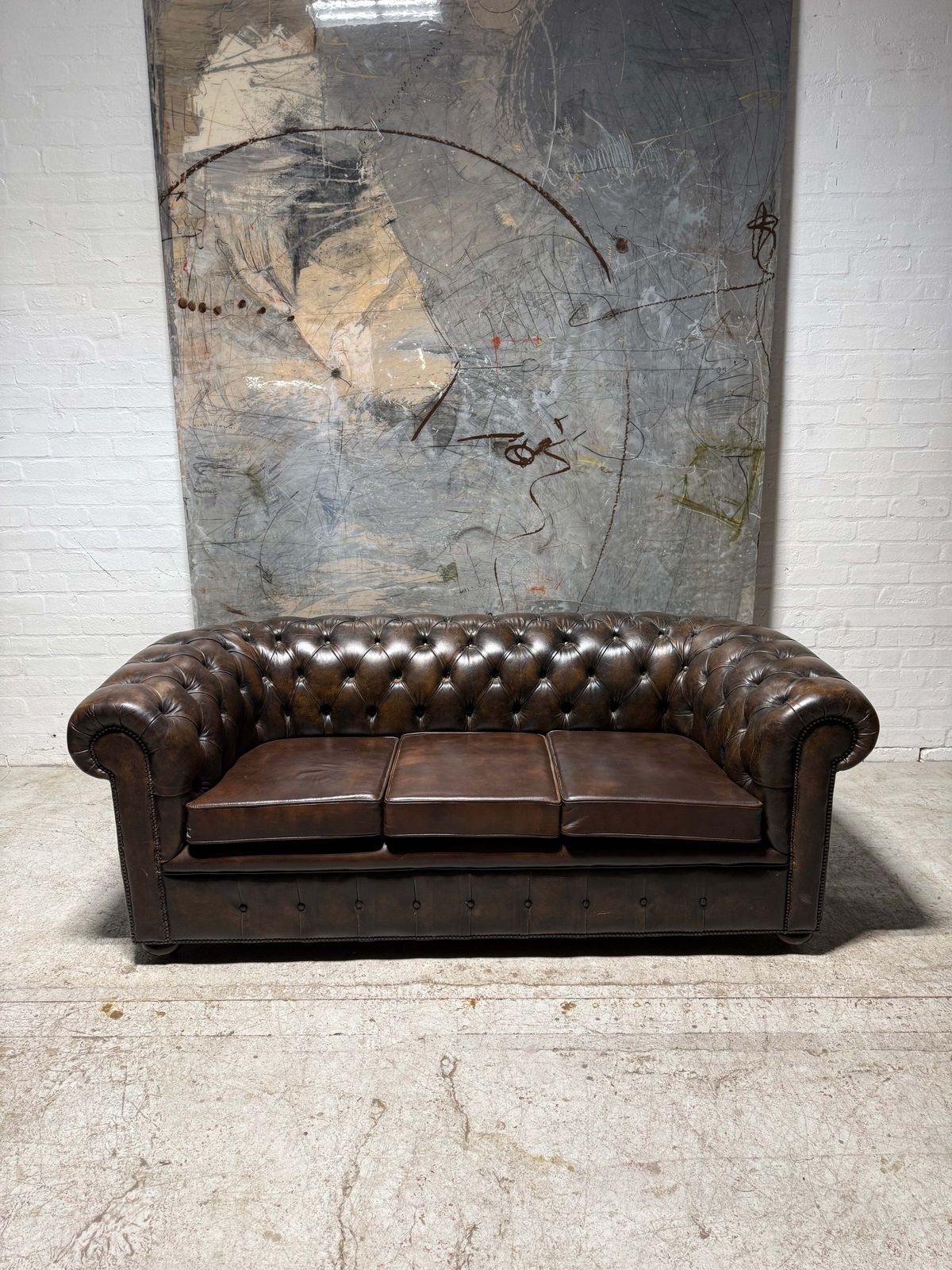 1 Of A Pair   Very Very Good 3 Seater & 4 Seater Leather Chesterfield Sofas photo furniture