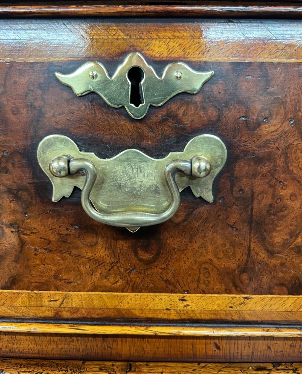 Good Quality Burr Walnut Tall Boy Chest Of Drawers photo vintage