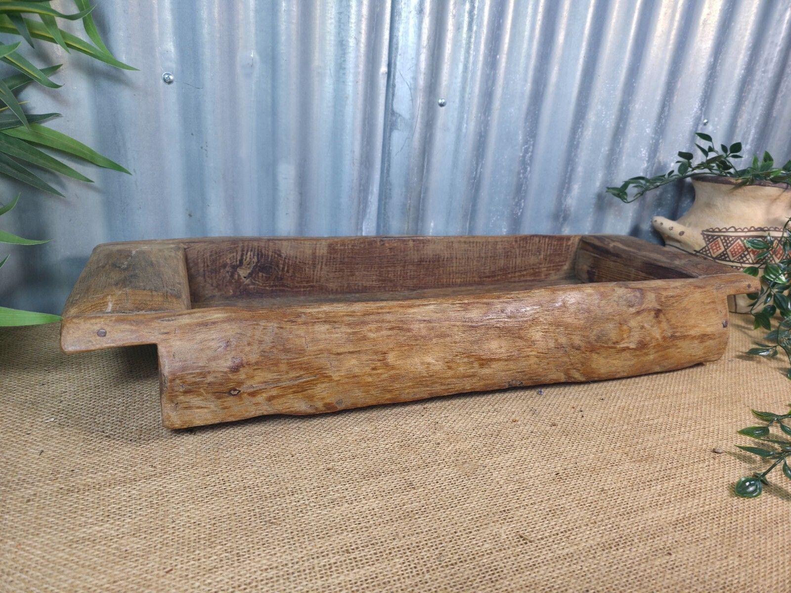Vintage Rustic Wabi Sabi Hand Made Hardwood Wooden Trough photo for sale