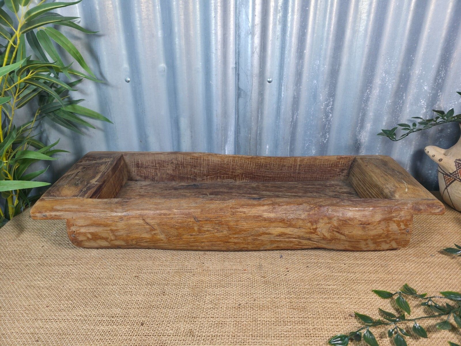 Vintage Rustic Wabi Sabi Hand Made Hardwood Wooden Trough photo 75.0