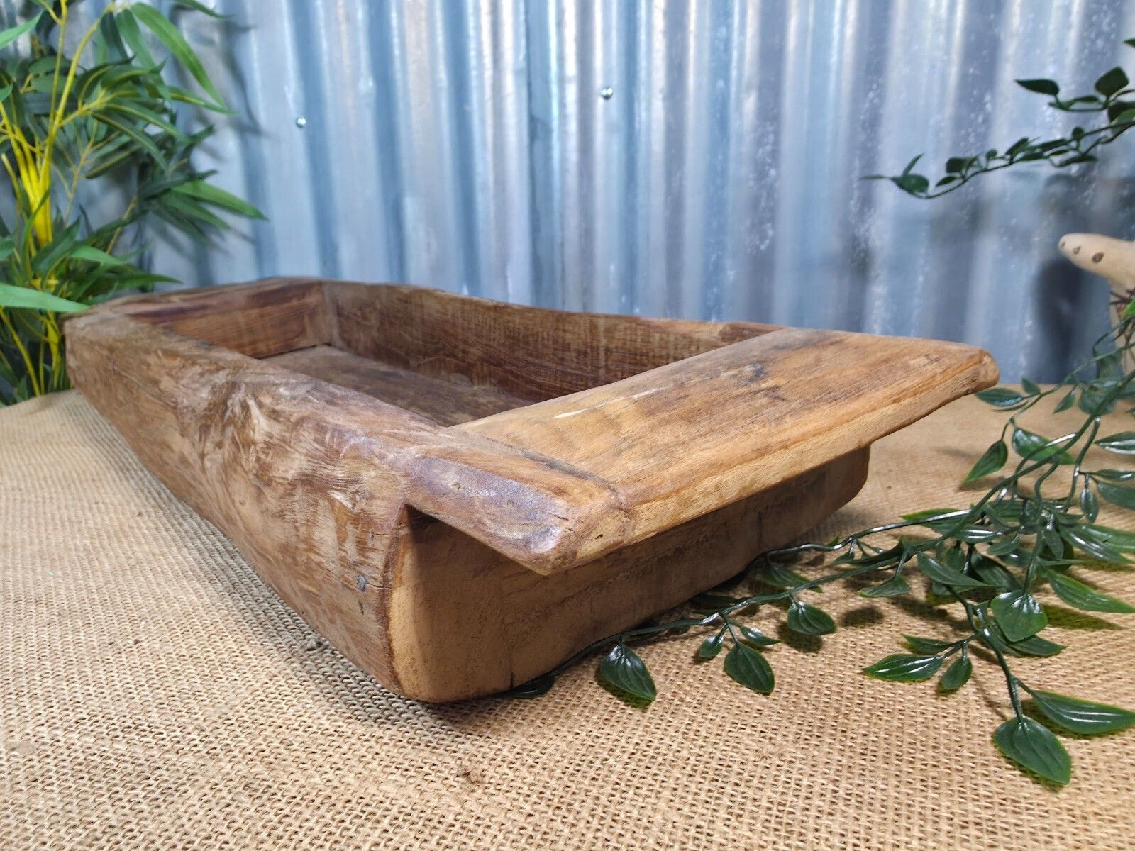 Vintage Rustic Wabi Sabi Hand Made Hardwood Wooden Trough photo vintage