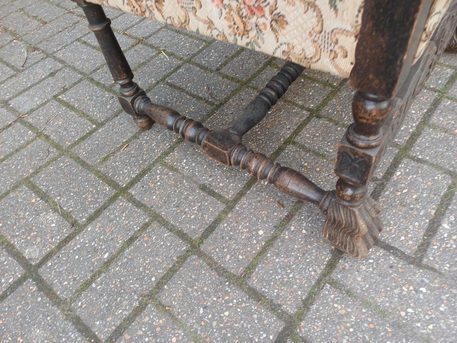 Furniture Massive Pair 1920s Antique Carver Chairs Vintage Carved Detail Floral Upholstery Original Fabric photo