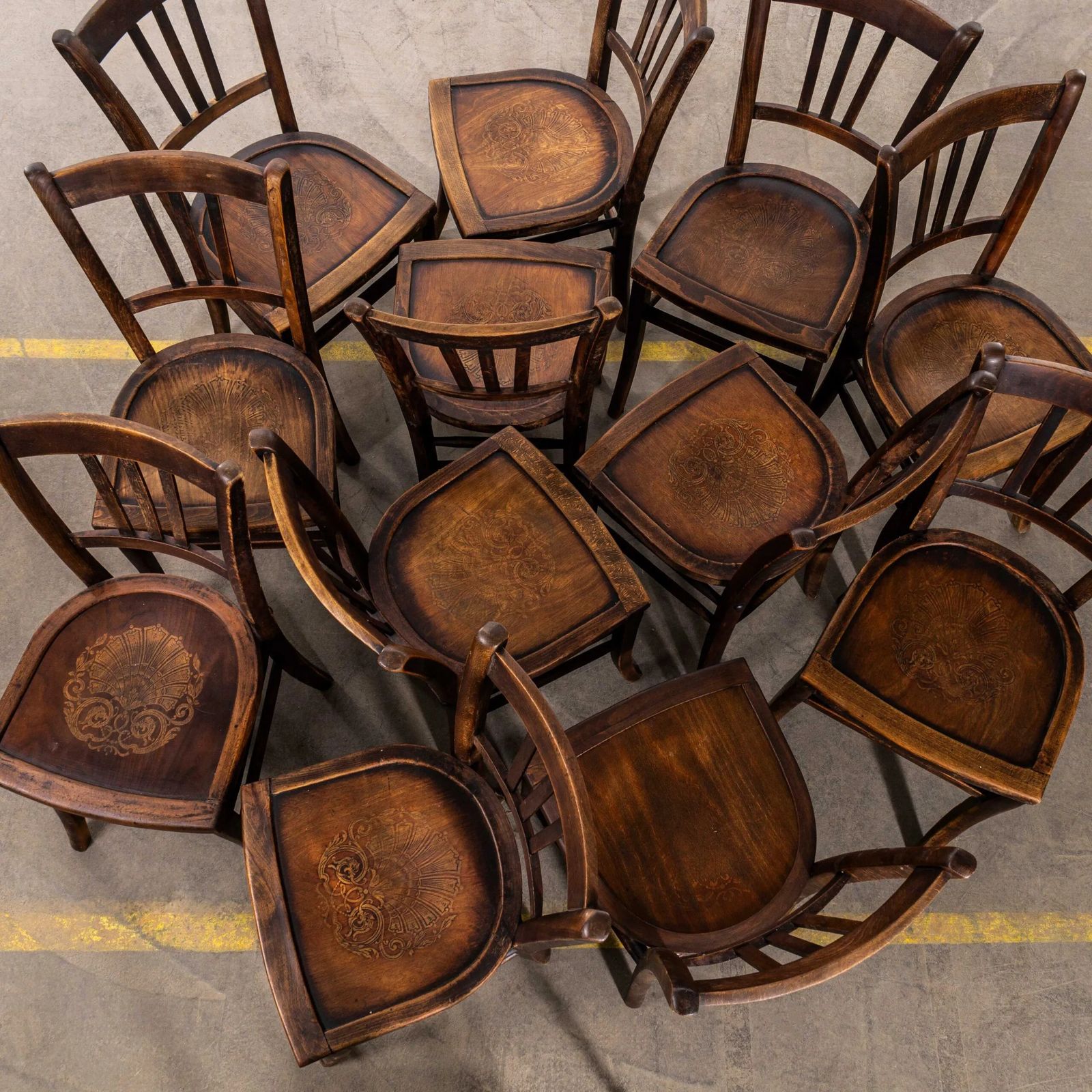 photo furniture 1940’s French Farmhouse Dark Walnut Dining Chairs – Set Of Twelve