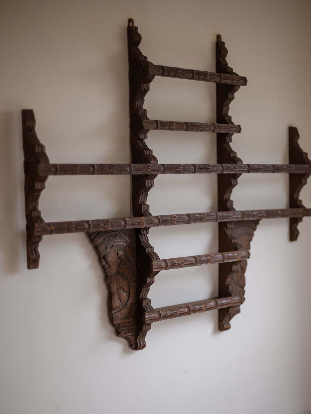 Antique Hand Carved Delft Wall Rack / Plate Rack photo for sale