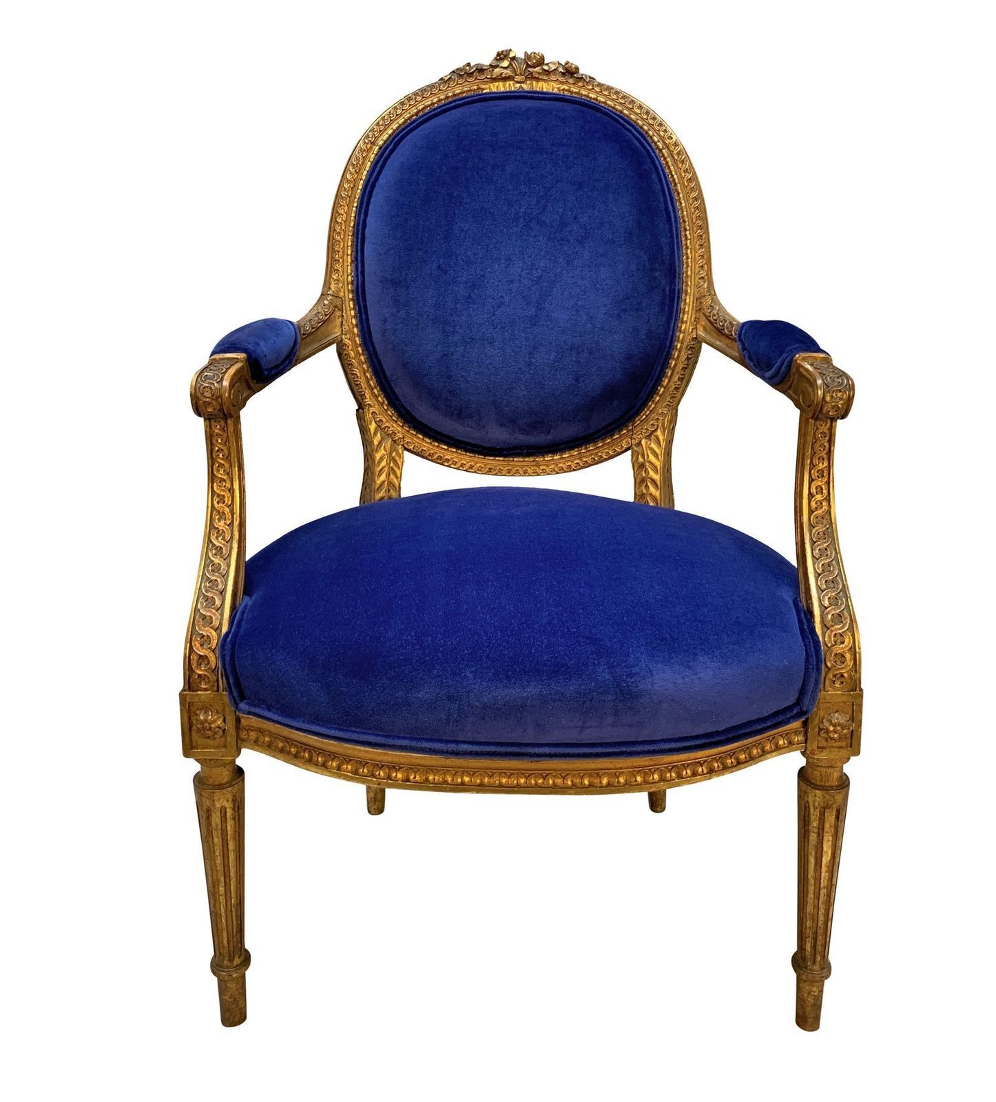 A Set Of Four Louis XVI Style Giltwood Armchairs In Blue Velvet photo furniture