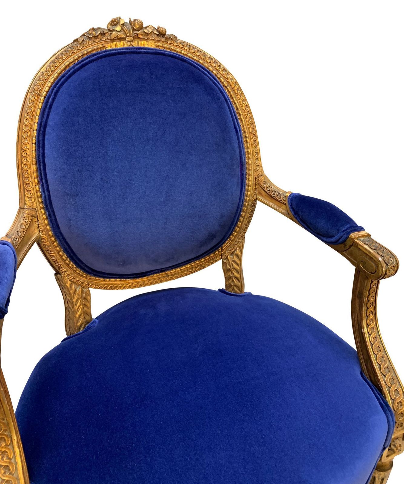 A Set Of Four Louis XVI Style Giltwood Armchairs In Blue Velvet photo 4248.0