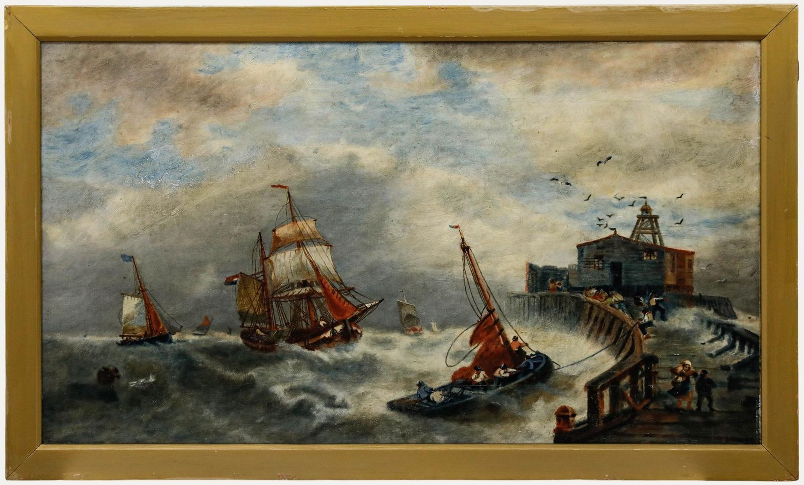 English School 19th Century Oil Rocky Waters