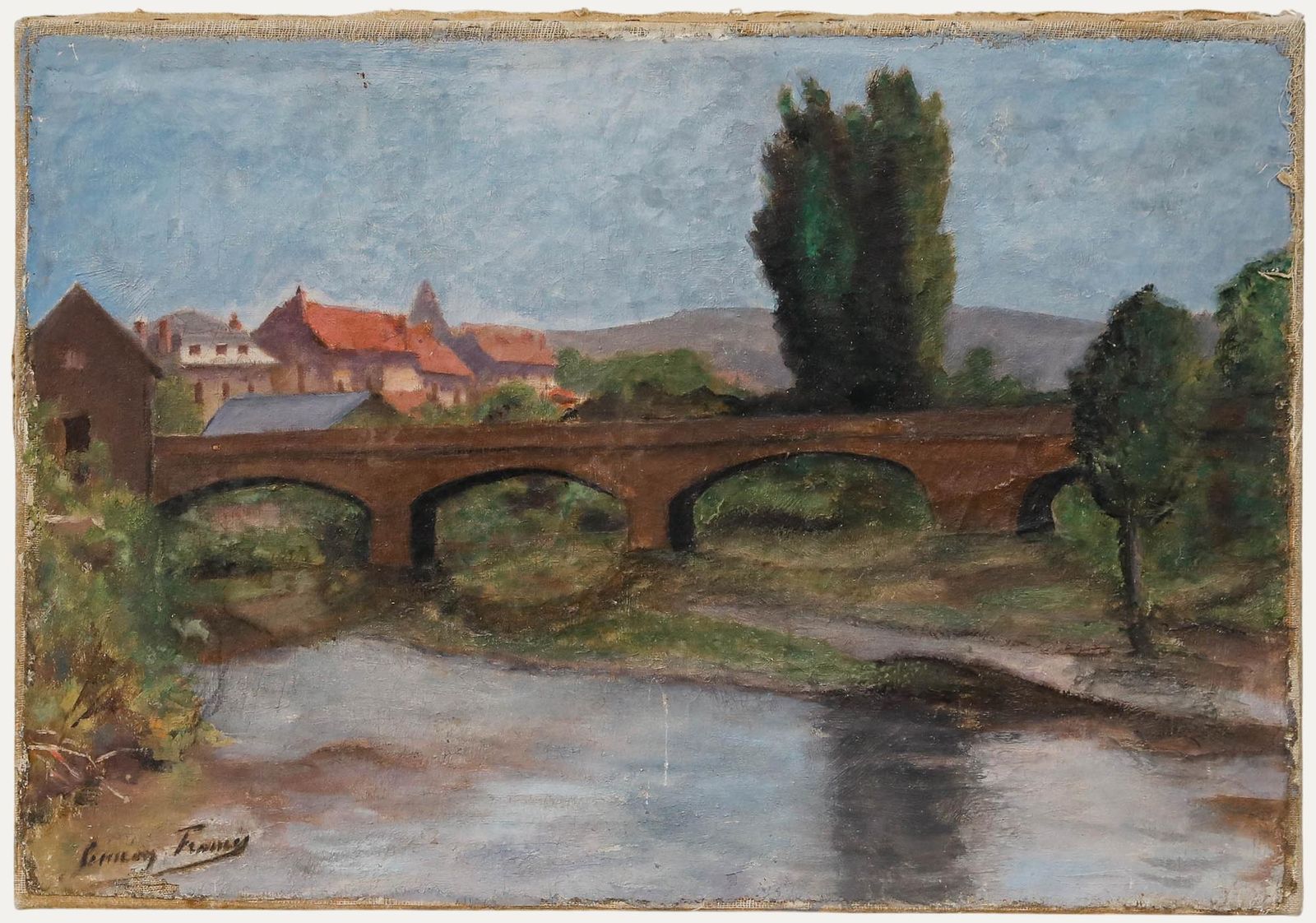 Mid 20th Century Oil View Of The Bridge