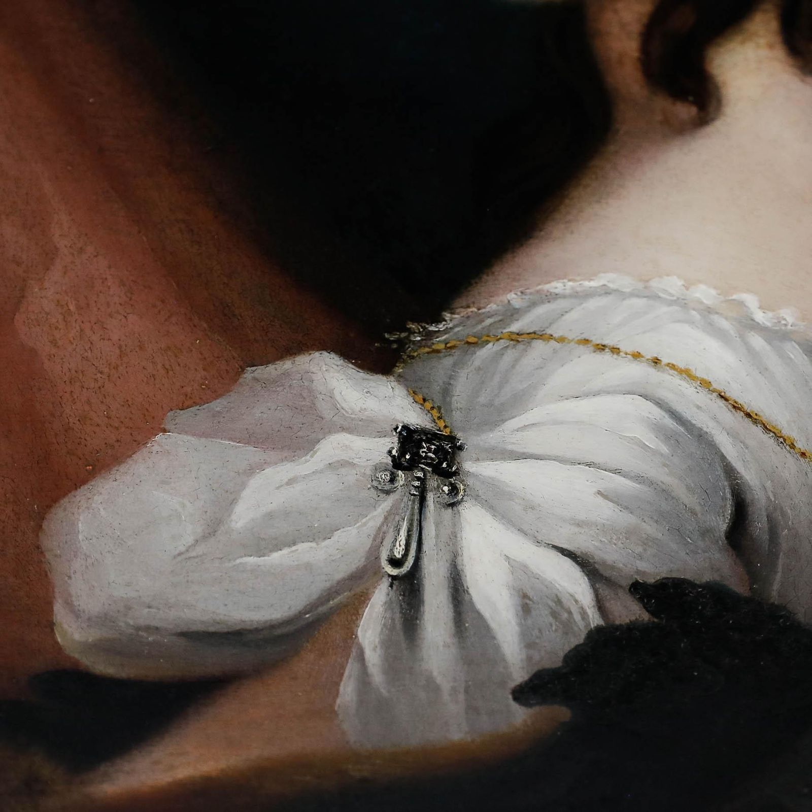 Romantic Mid 19th Century Oil Portrait Of A Young Lady With A Pearl Brooch photo 550.0