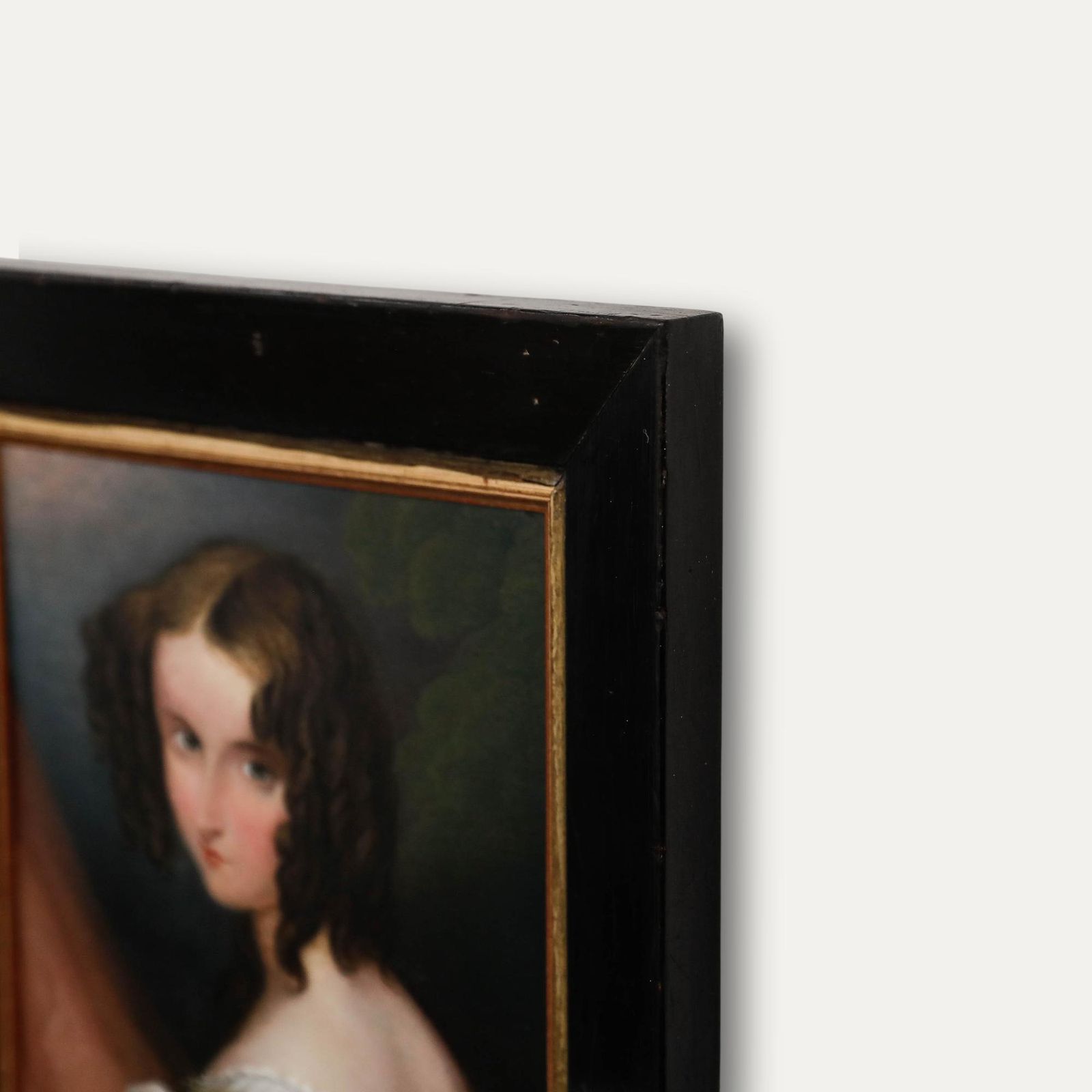 Romantic Mid 19th Century Oil Portrait Of A Young Lady With A Pearl Brooch photo vinterior