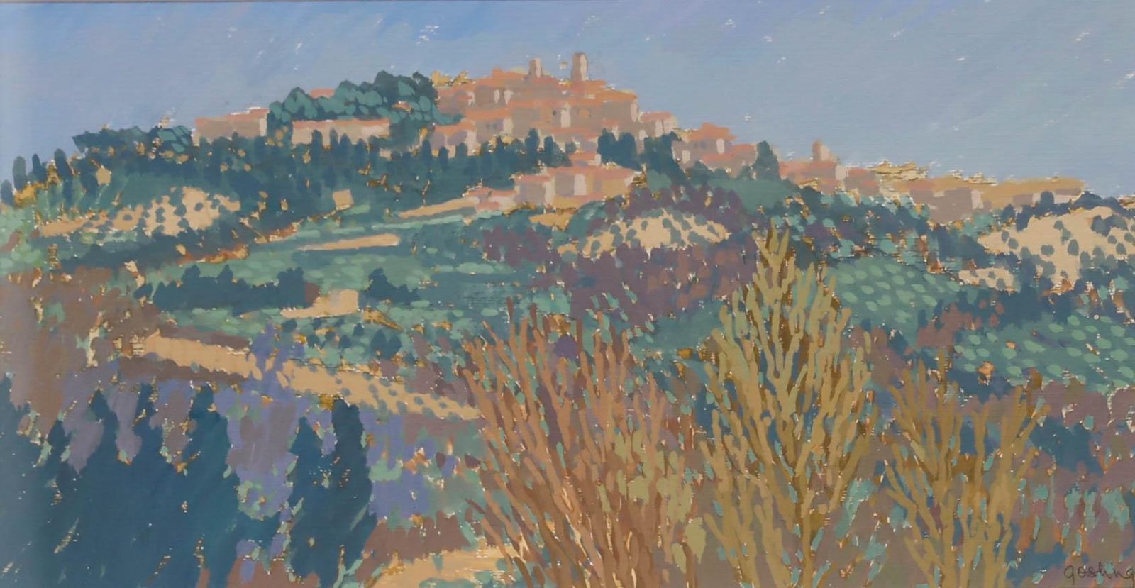 Annabel Gosling (B.1942) Contemporary Gouache, Mediterranean Hillside photo furniture