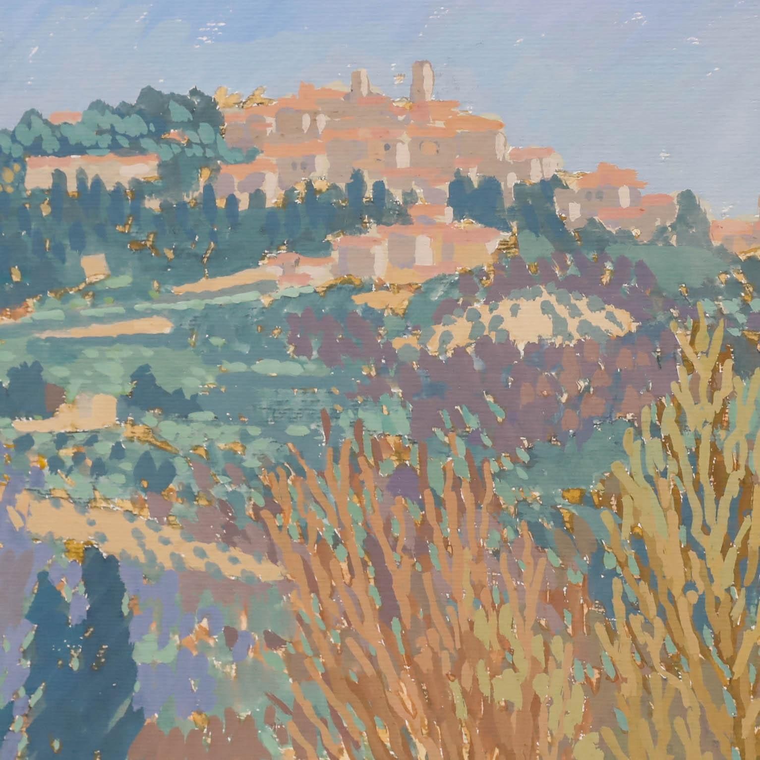 Annabel Gosling (B.1942) Contemporary Gouache, Mediterranean Hillside photo Art