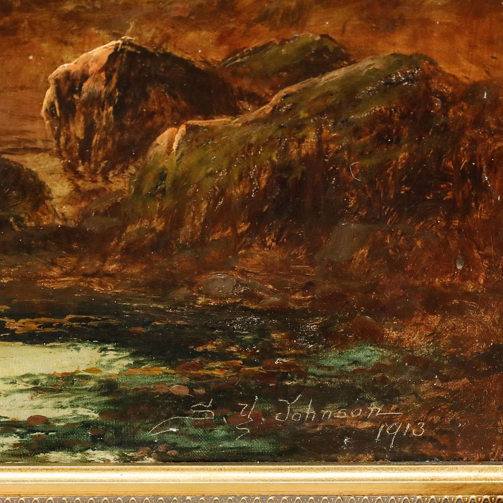 Sidney Yates Johnson (Fl.1890 1926) Framed 1913 Oil, Sunset At Low Tide photo buy