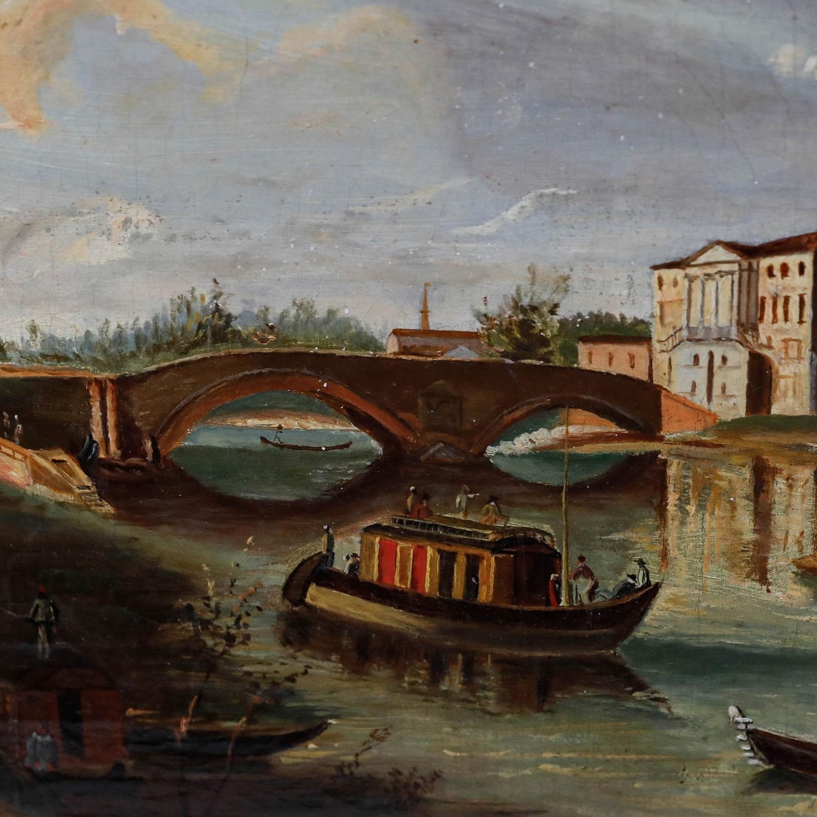 Framed 19th Century Oil Italian Waterway photo Art
