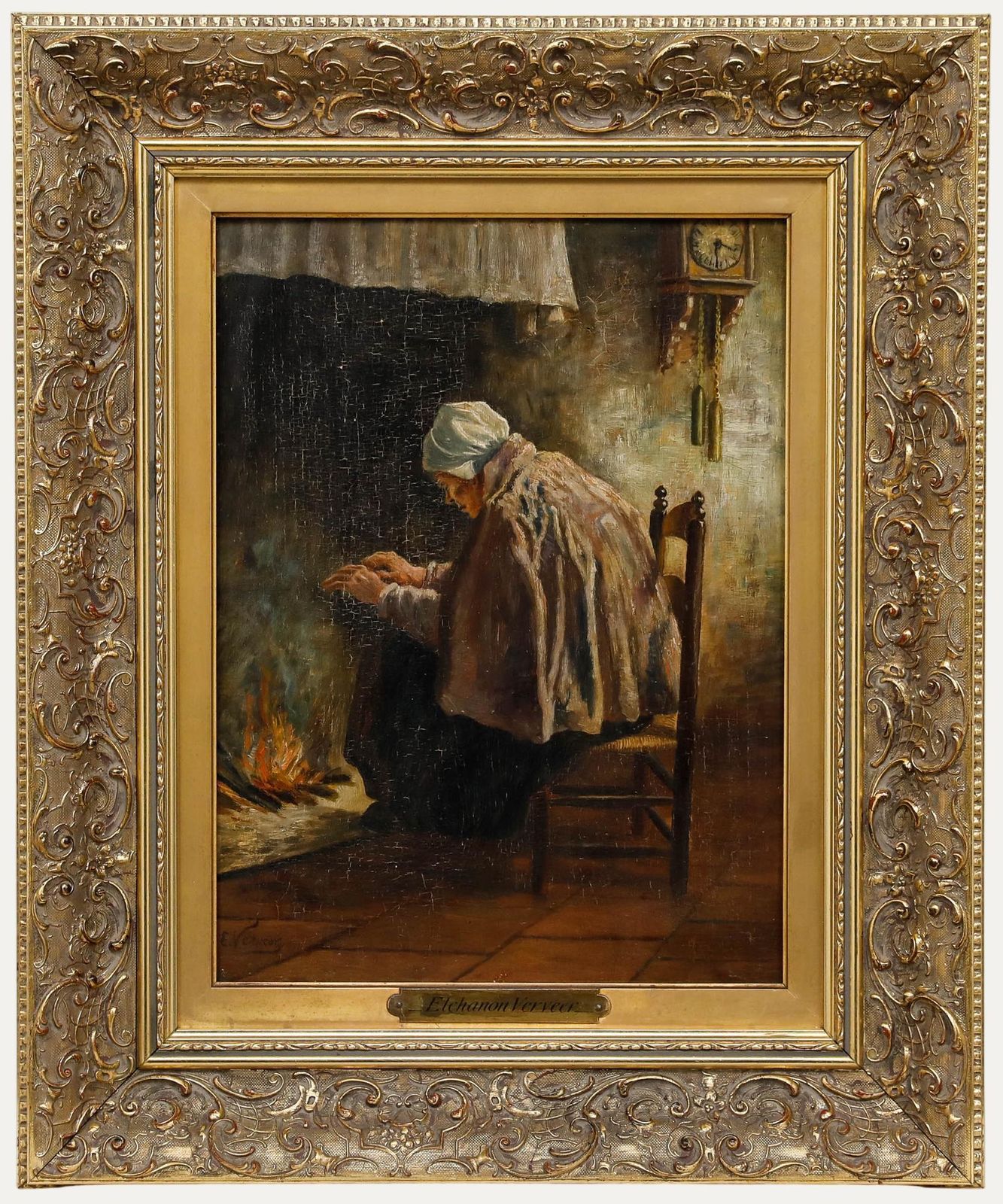 Elchanon Leonardus Verveer (1826 1900) Dutch School Oil, By The Fire