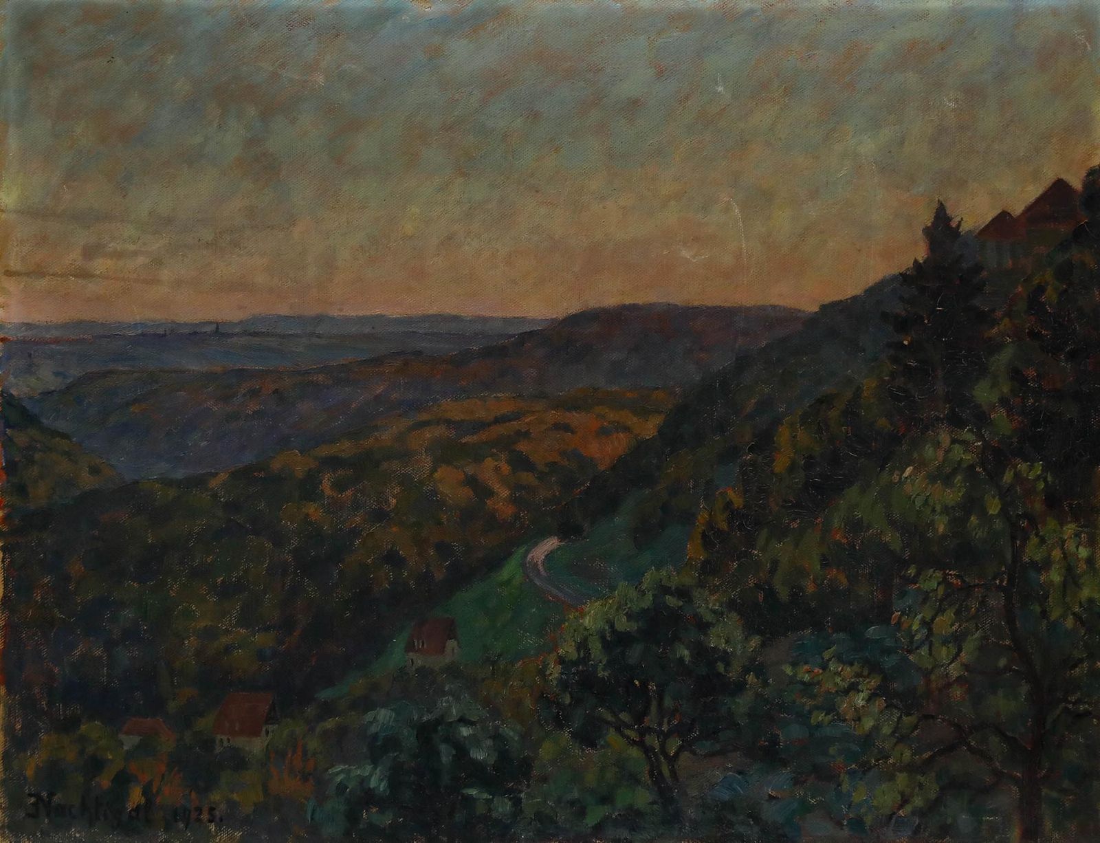 Emma Nachtigal (1875 1969) Impressionist 1925 Oil, Forested Hills photo furniture