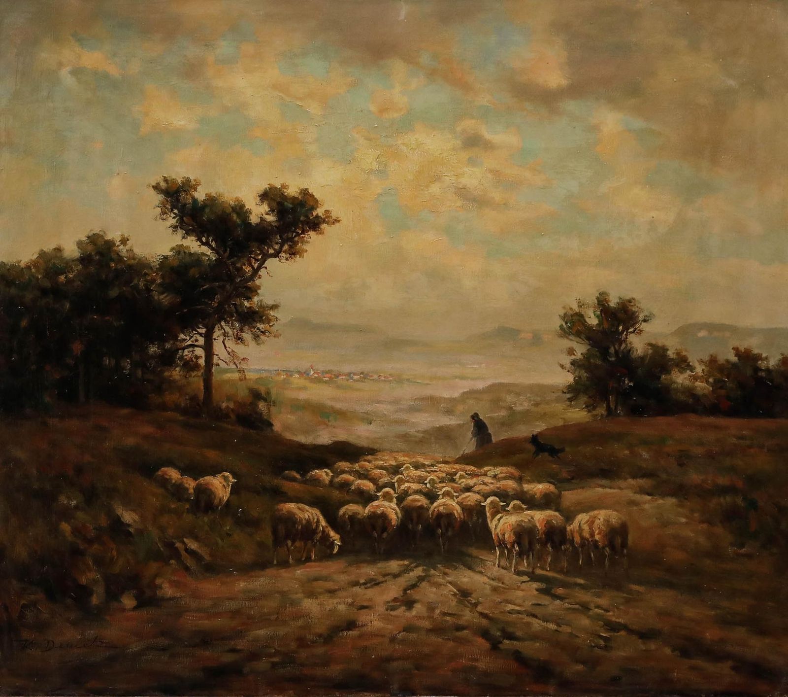Karl Demetz (1909 1986) Framed Mid 20th Century Oil, Herding At Dusk photo furniture