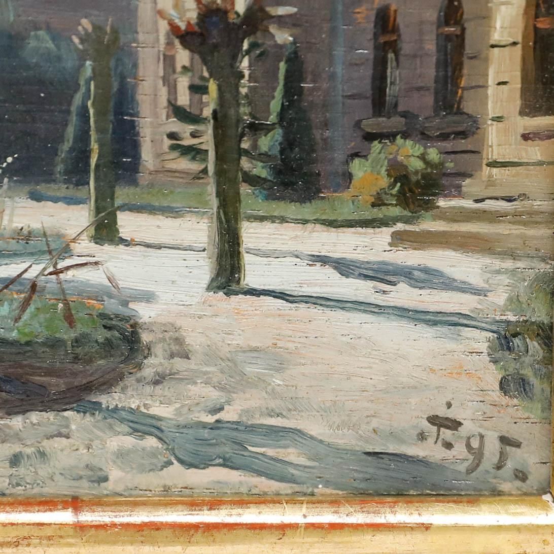Framed Late 19th Century Oil Court Garden In Winter photo 350.0