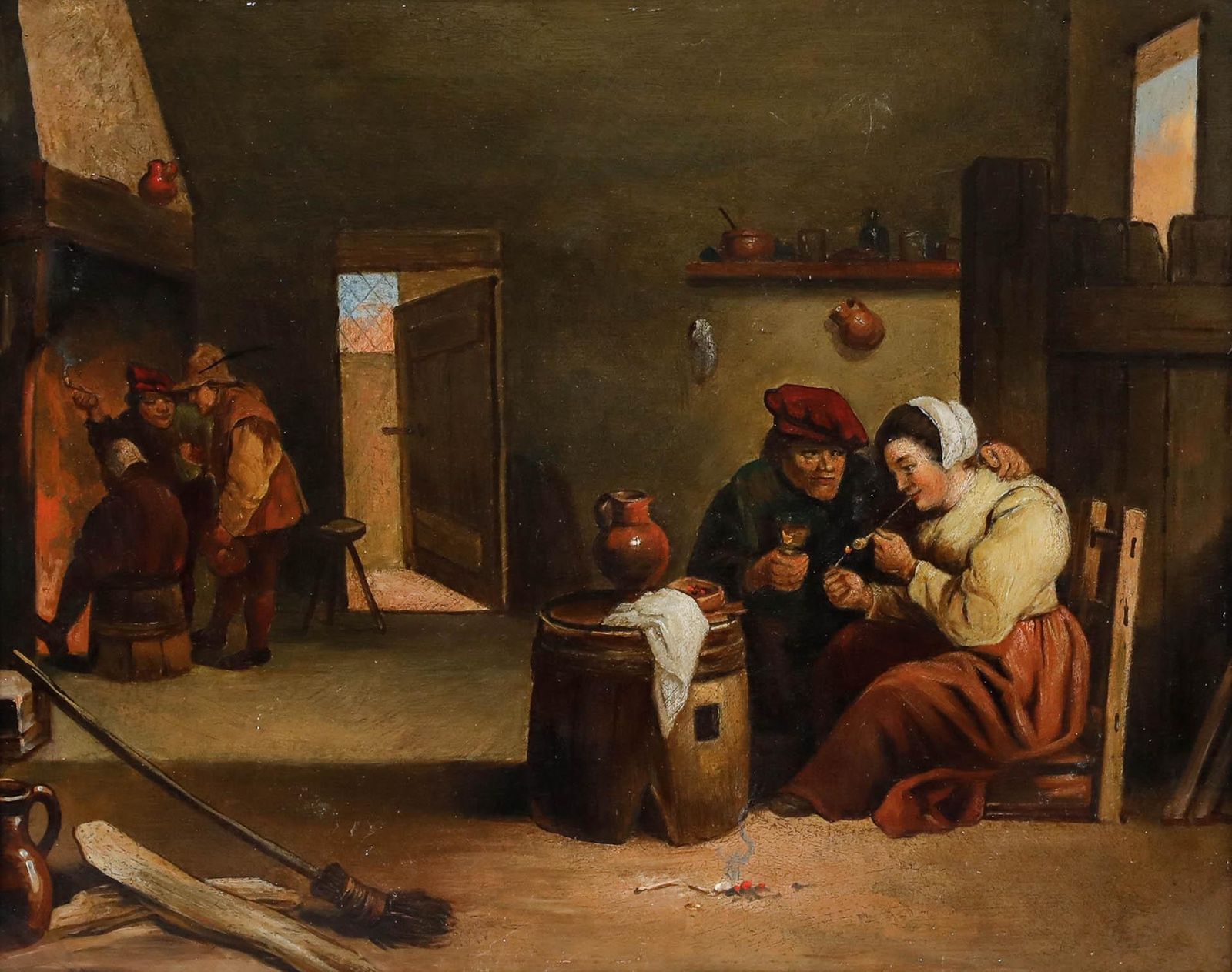 Manner Of David Teniers (1610 1690)  Early 19th Century Oil, Relaxing At The Inn photo furniture