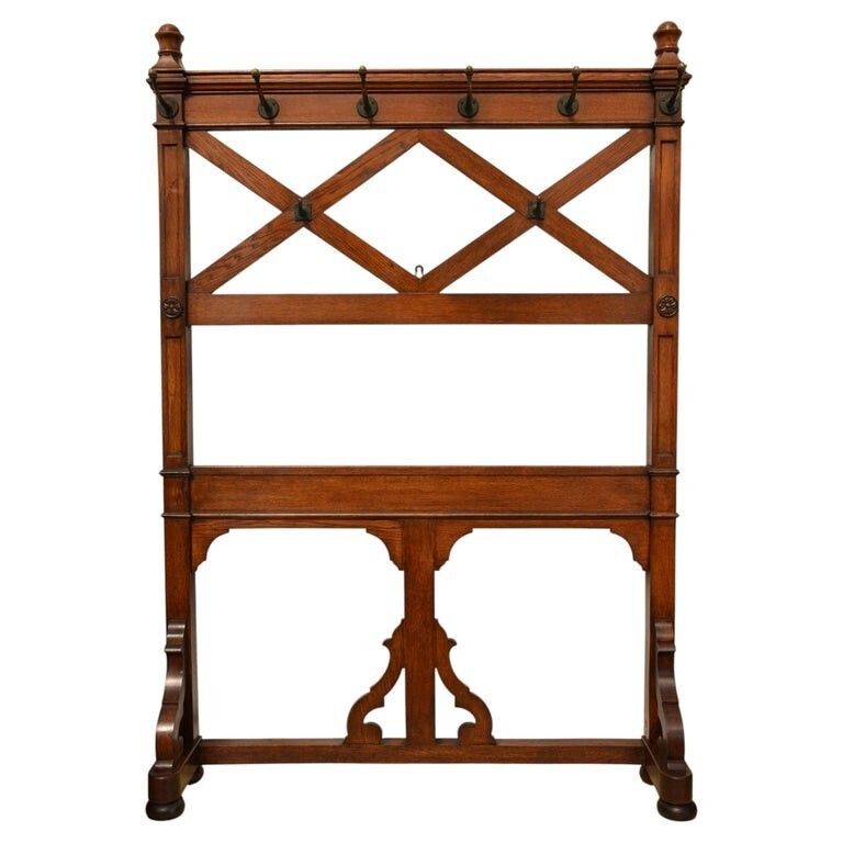 English Victorian Gothic Coat Stand Oak Hall Stand In The Manner Of Pugin