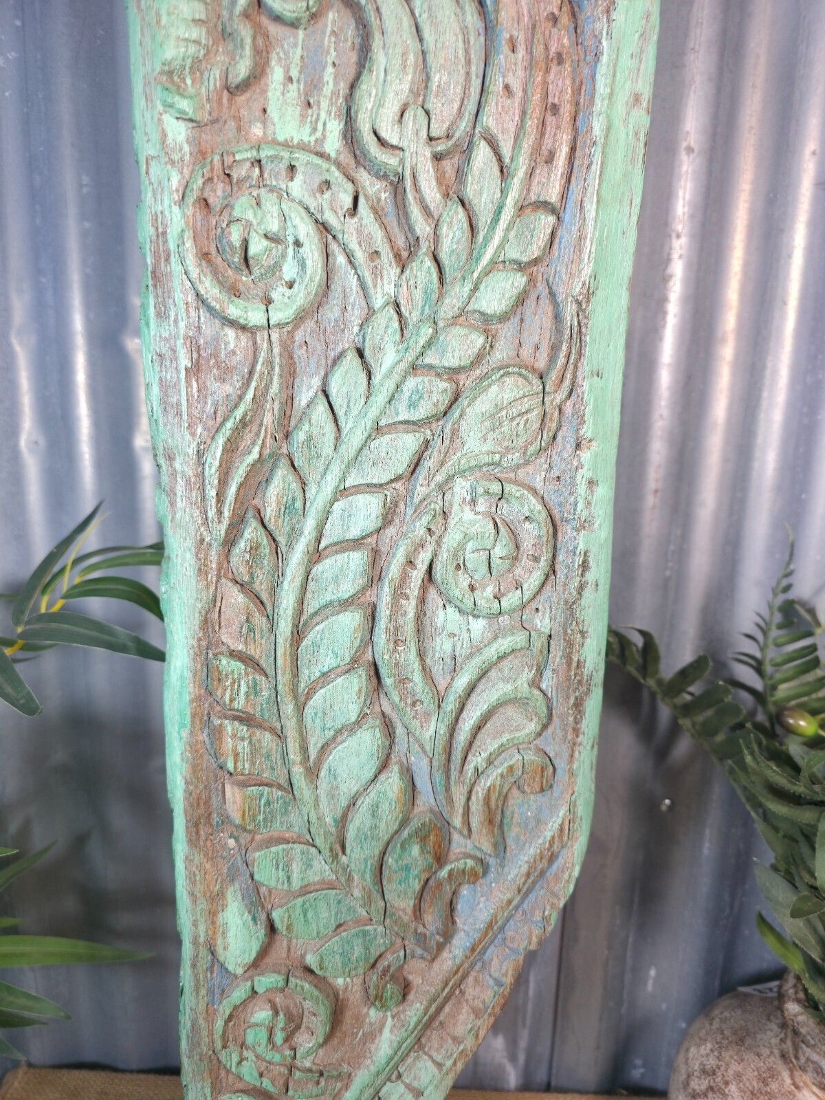Antique 19th Century Indian Hand Carved Wooden Architectural Corbel On Stand photo Art