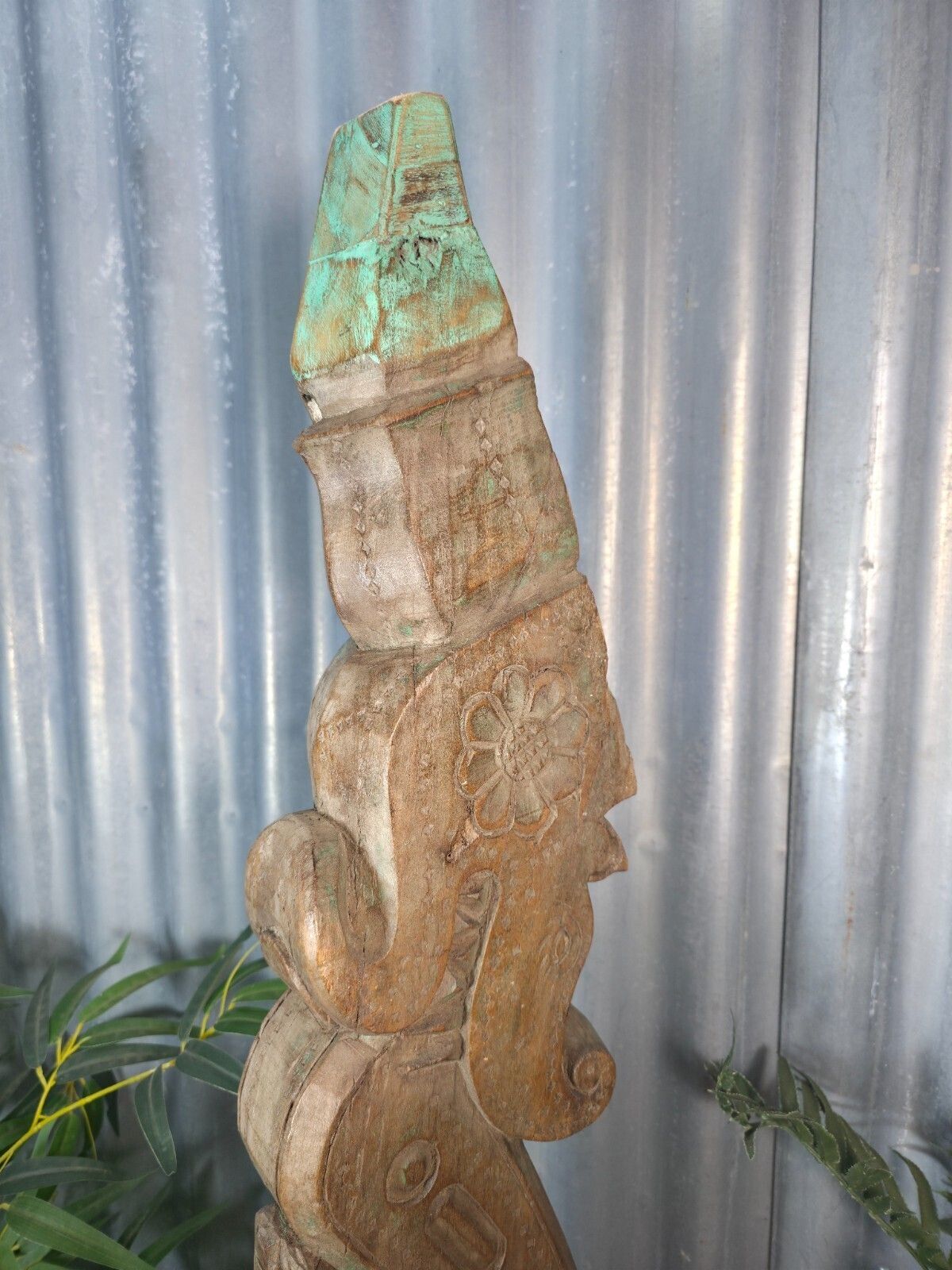 Antique 19th Century Indian Hand Carved Wooden Architectural Corbel On Stand photo Art