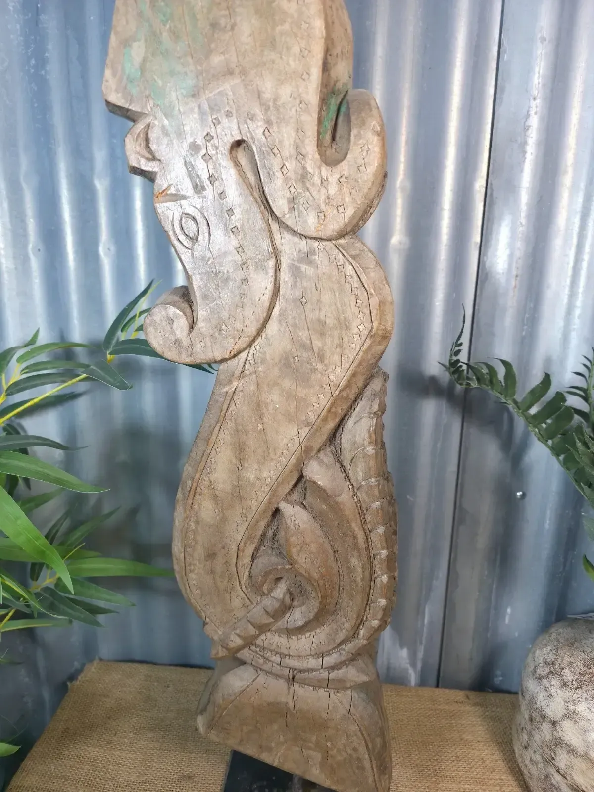 Antique 19th Century Indian Hand Carved Wooden Architectural Corbel On Stand photo vintage