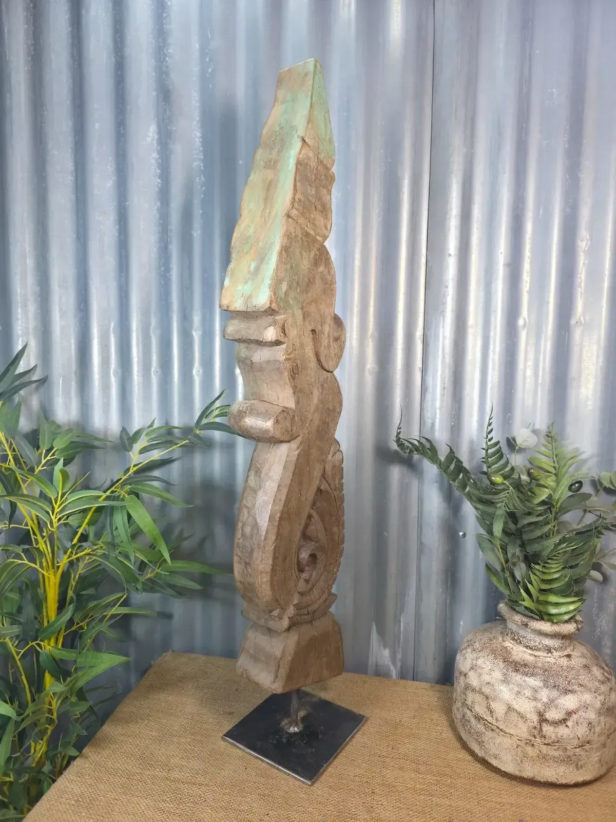 photo furniture Antique 19th Century Indian Hand Carved Wooden Architectural Corbel On Stand