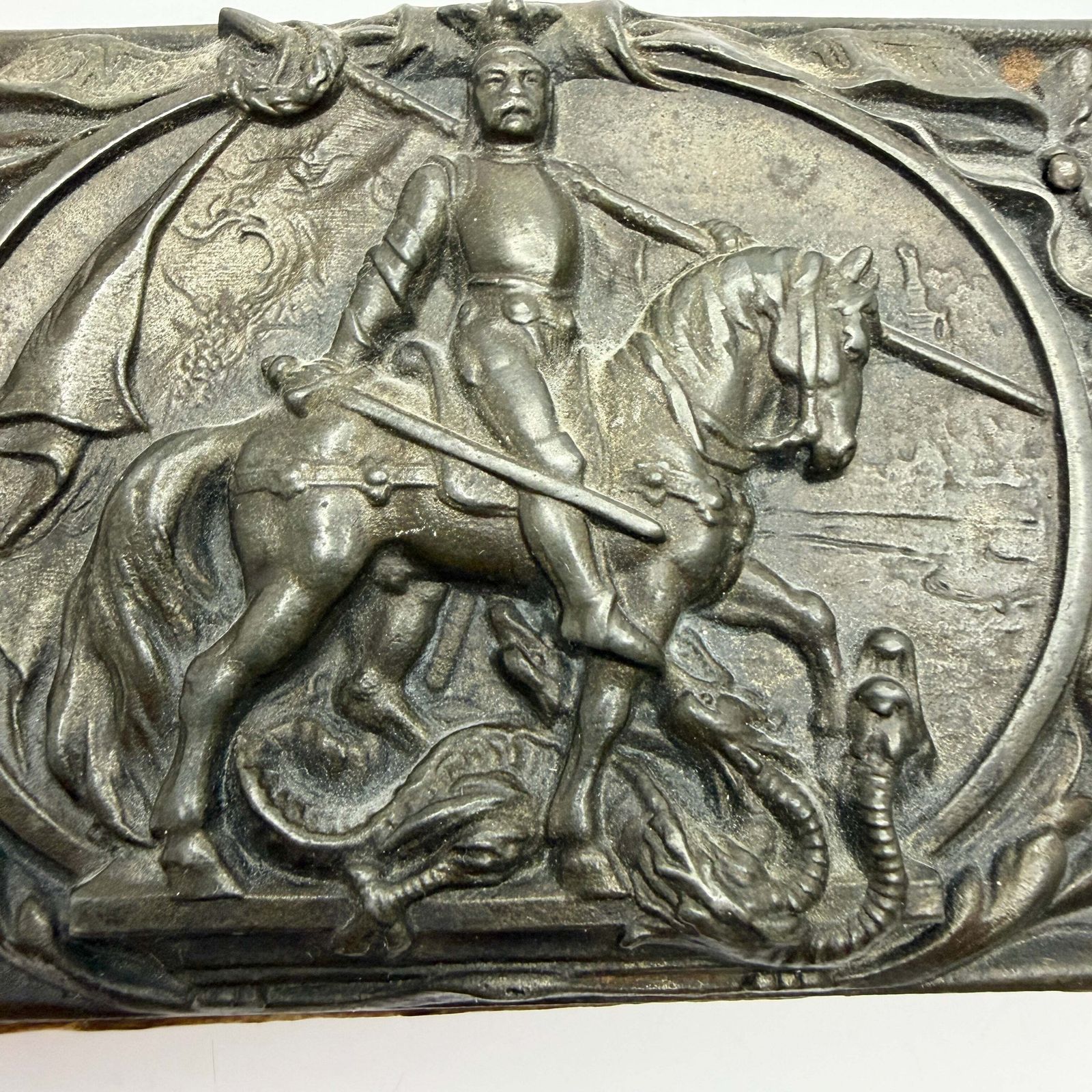 Antique C 1900. Otto Von Bismarck "Knight In Shining Armor" Cast Iron Plaque Paperweight. photo furniture