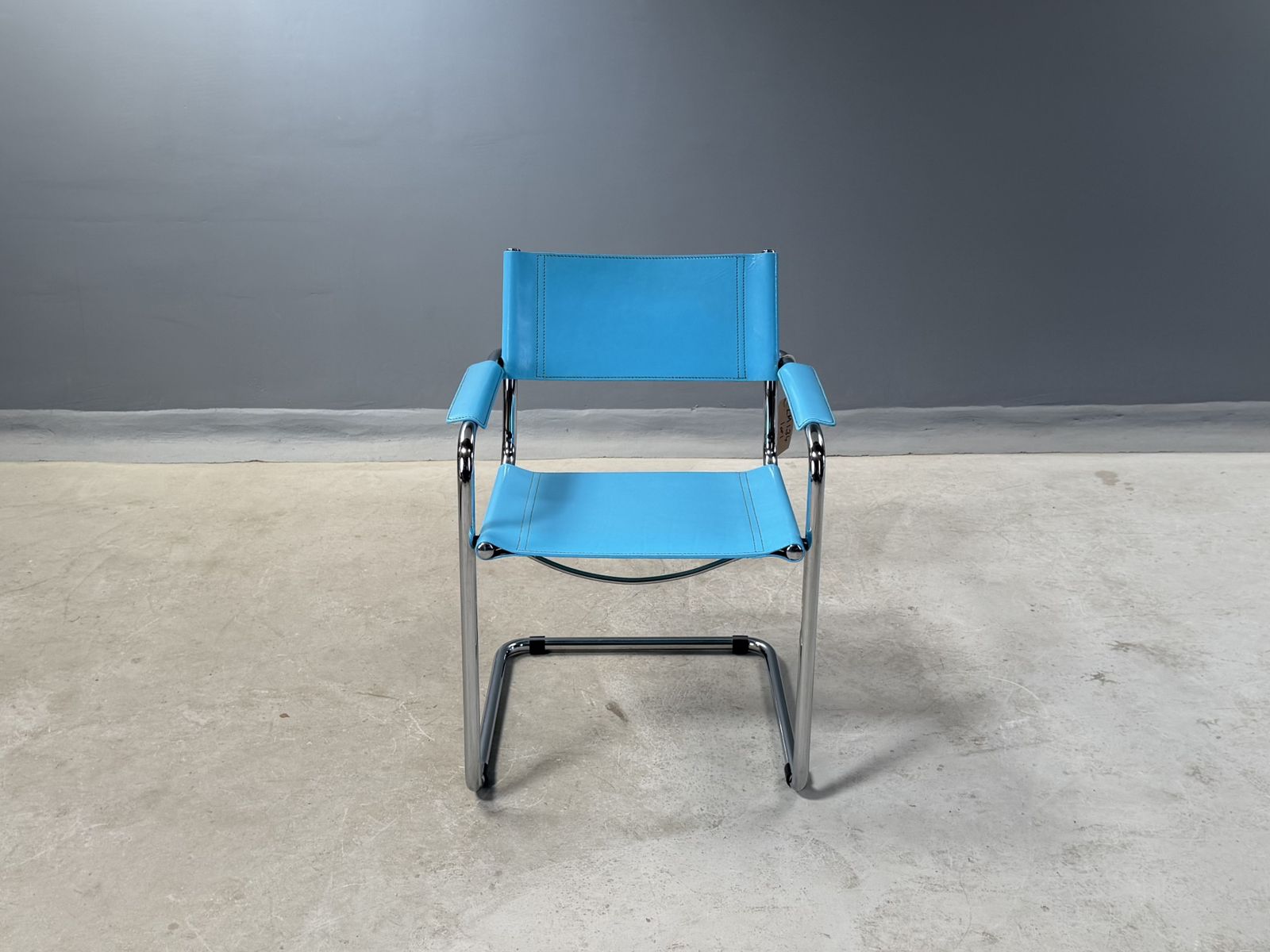 Matteo Grassi Leather Cantilever Chair – Bauhaus Italy – Sky Blue Refinished Mart Stam Marcel Breuer Dining Chair photo for sale