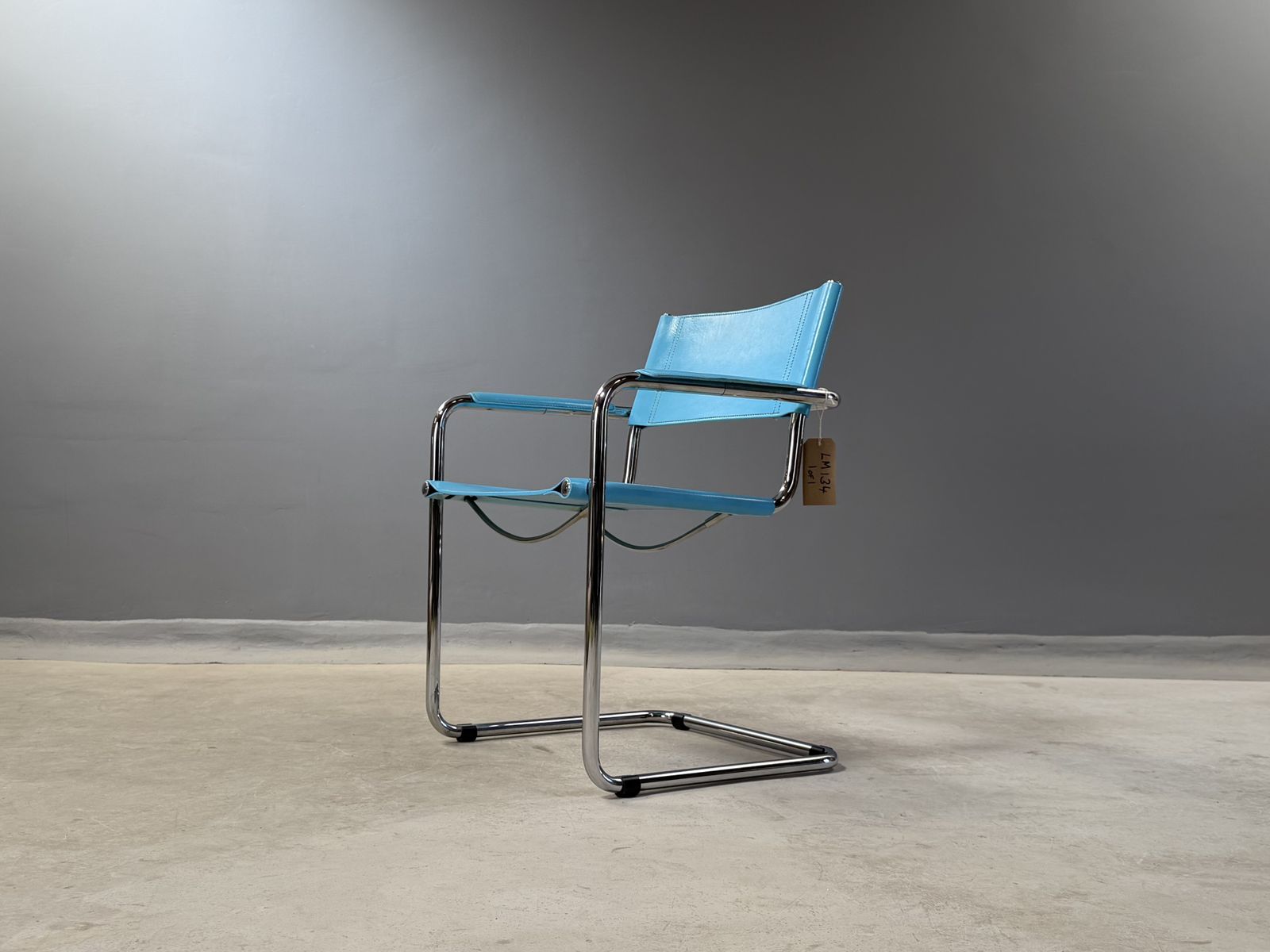 Matteo Grassi Leather Cantilever Chair – Bauhaus Italy – Sky Blue Refinished Mart Stam Marcel Breuer Dining Chair