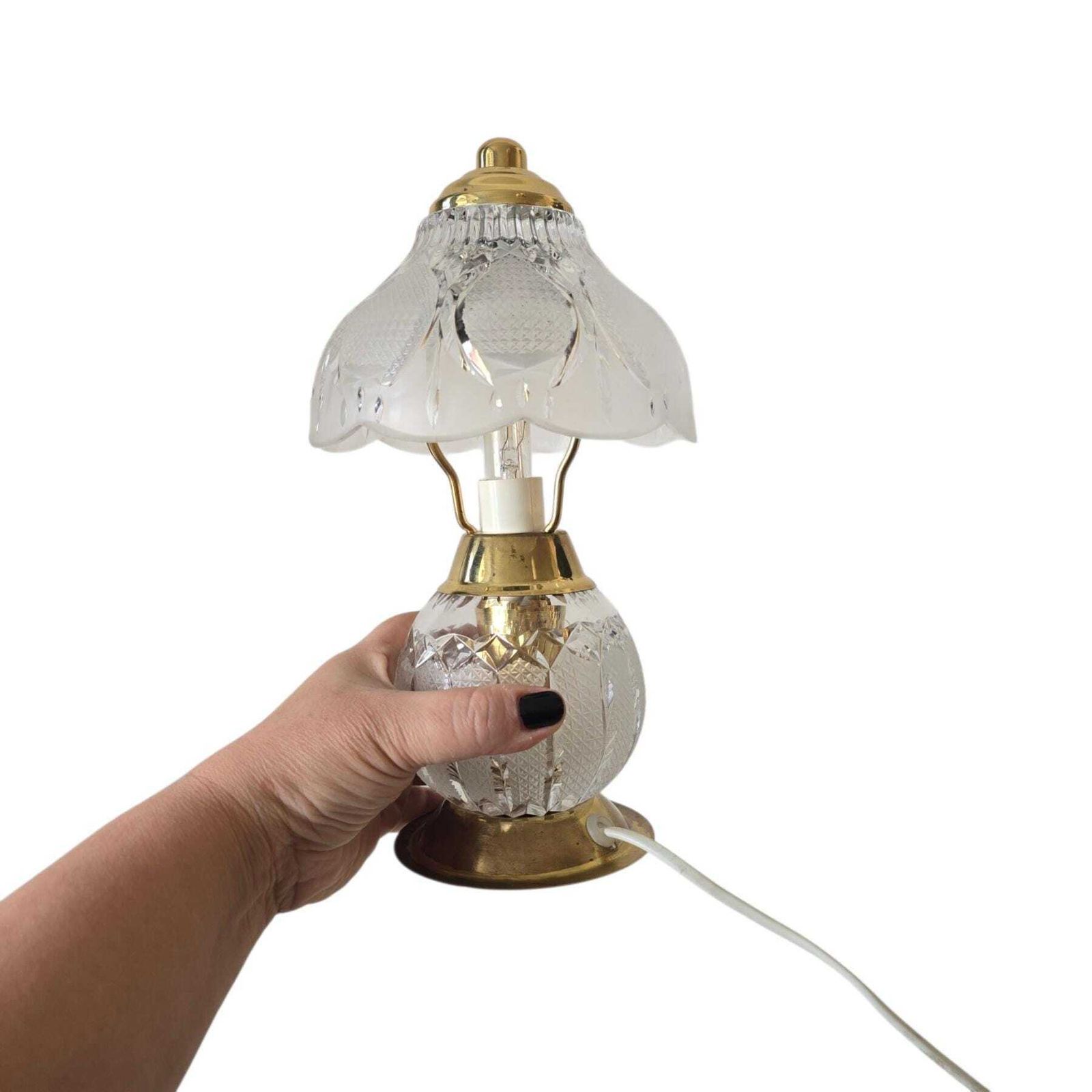Lampe de table vintage en cristal taillé, base en laiton, style Hollywood Regency, lampe de chevet mid-century photo buy