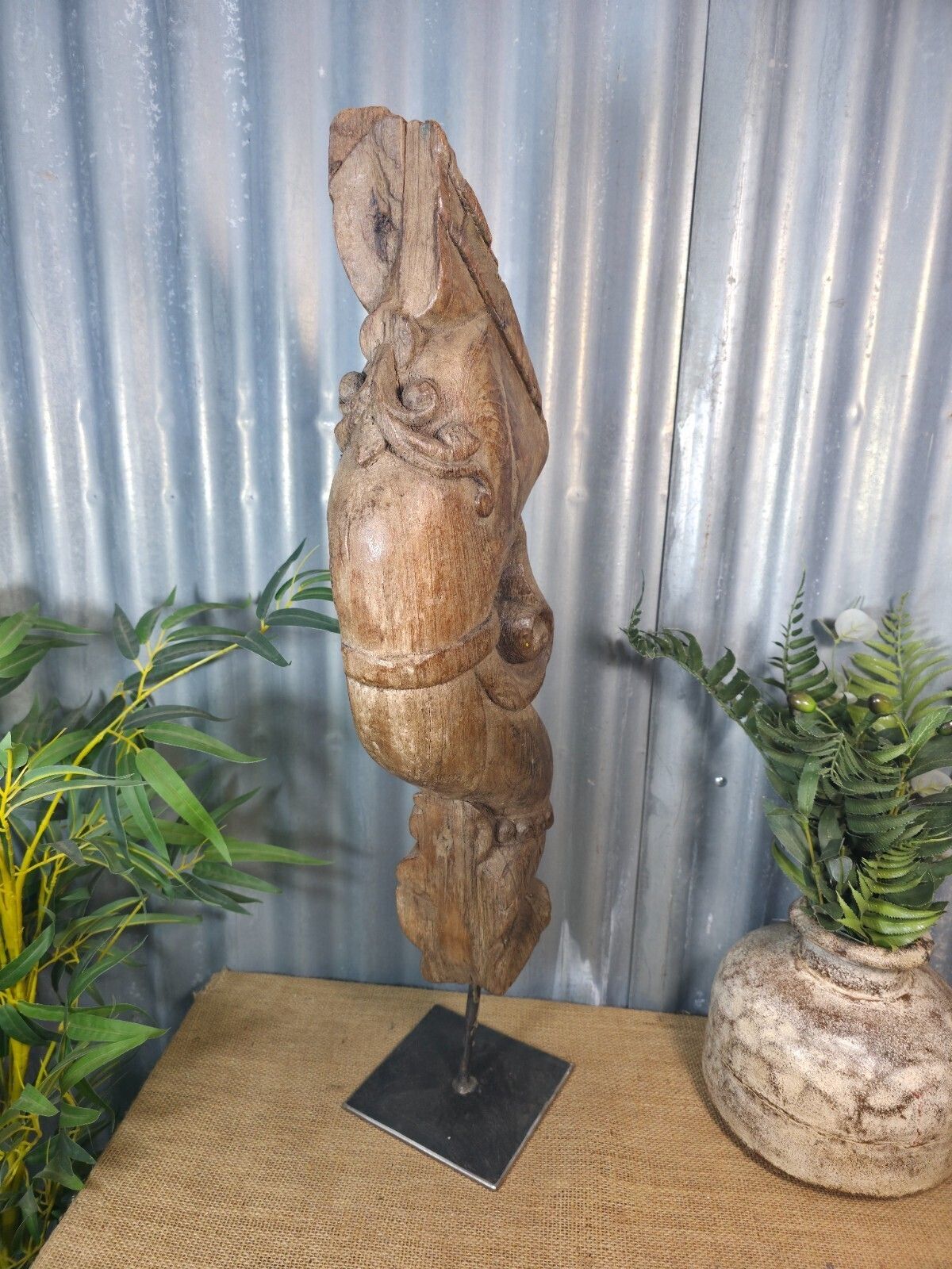 Antique 19th Century Indian Hand Carved Wooden Architectural Corbel On Stand photo Garden Decor