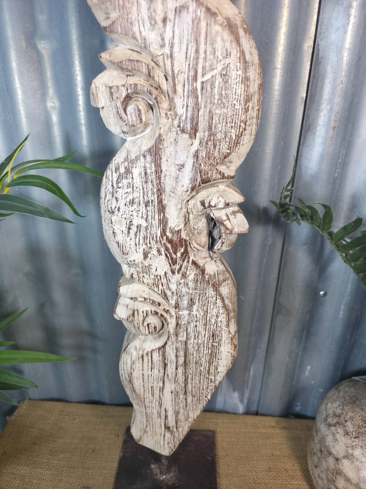 Antique 19th Century Indian Hand Carved Wooden Architectural Corbel On Stand photo Garden Decor