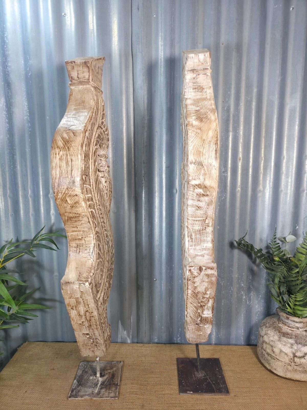 photo furniture Pair Of Antique 19th Century Indian Hand Carved Wooden Architectural Corbels