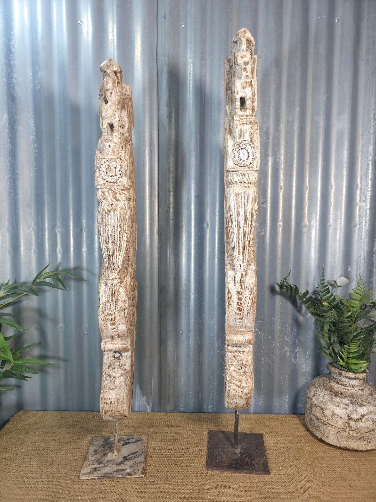 Pair Of Antique 19th Century Indian Hand Carved Wooden Architectural Corbels photo 325.0