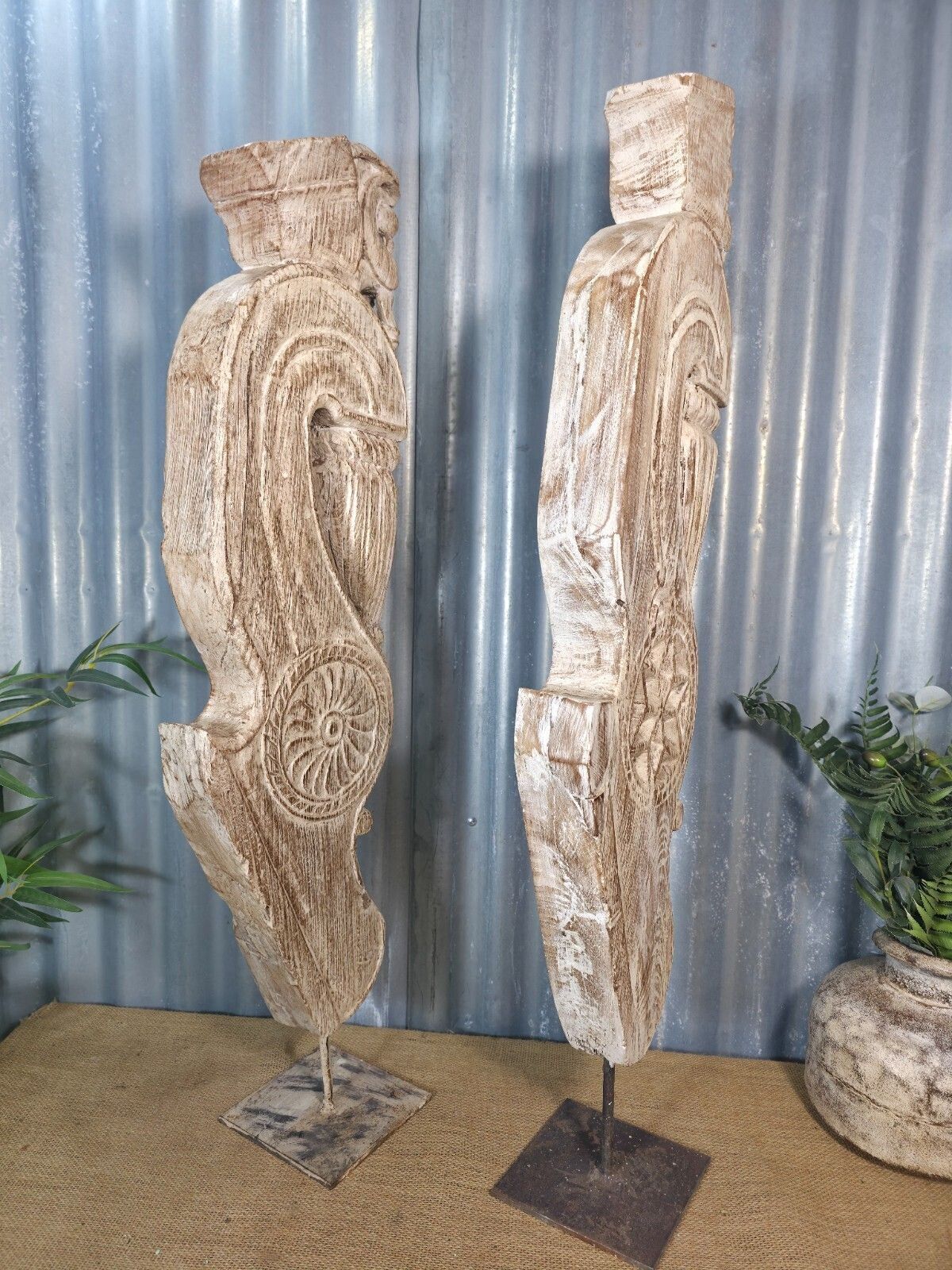 Pair Of Antique 19th Century Indian Hand Carved Wooden Architectural Corbels photo vintage
