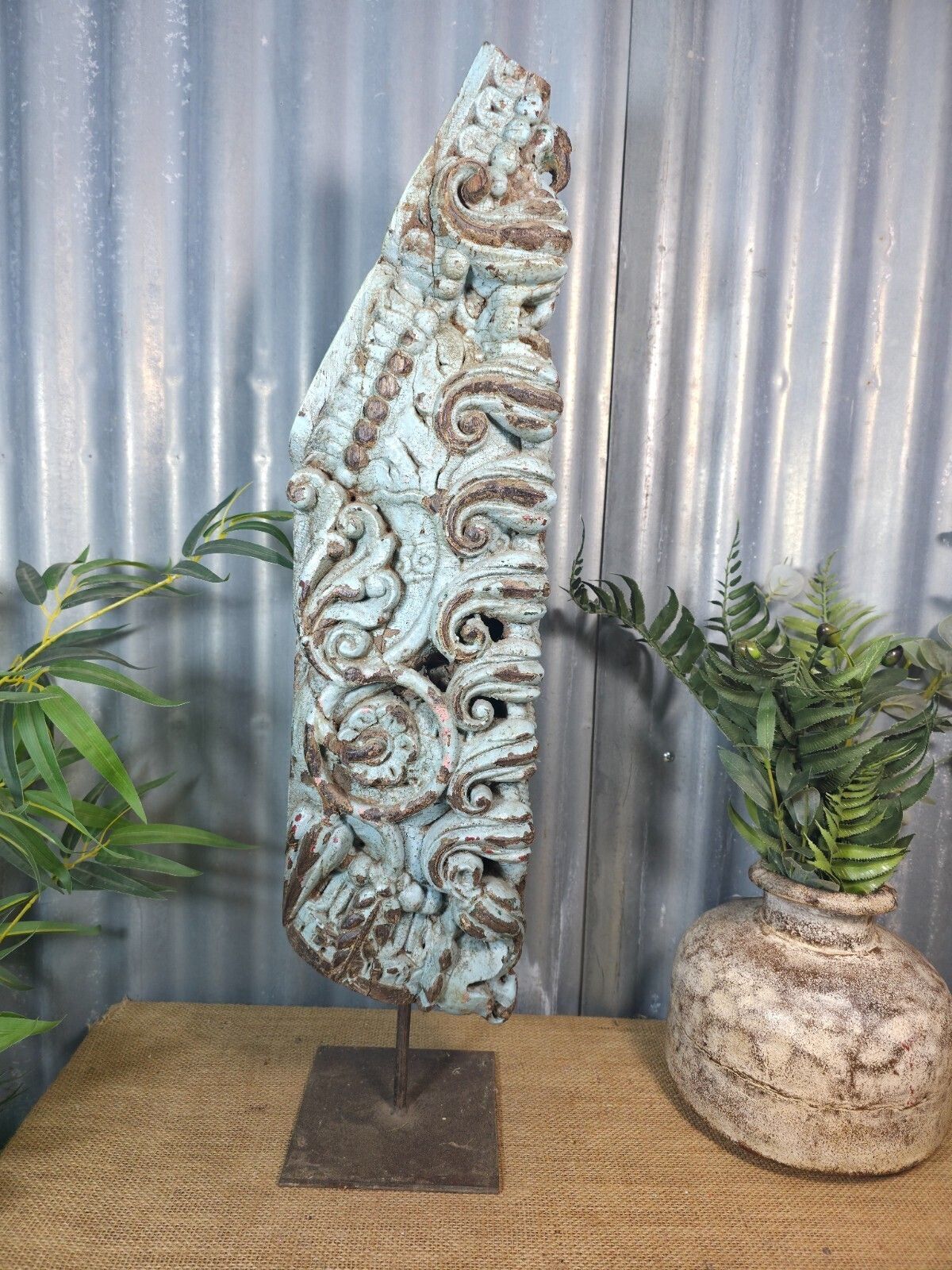 Antique 19th Century Indian Hand Carved Wooden Architectural Corbel On Stand photo furniture