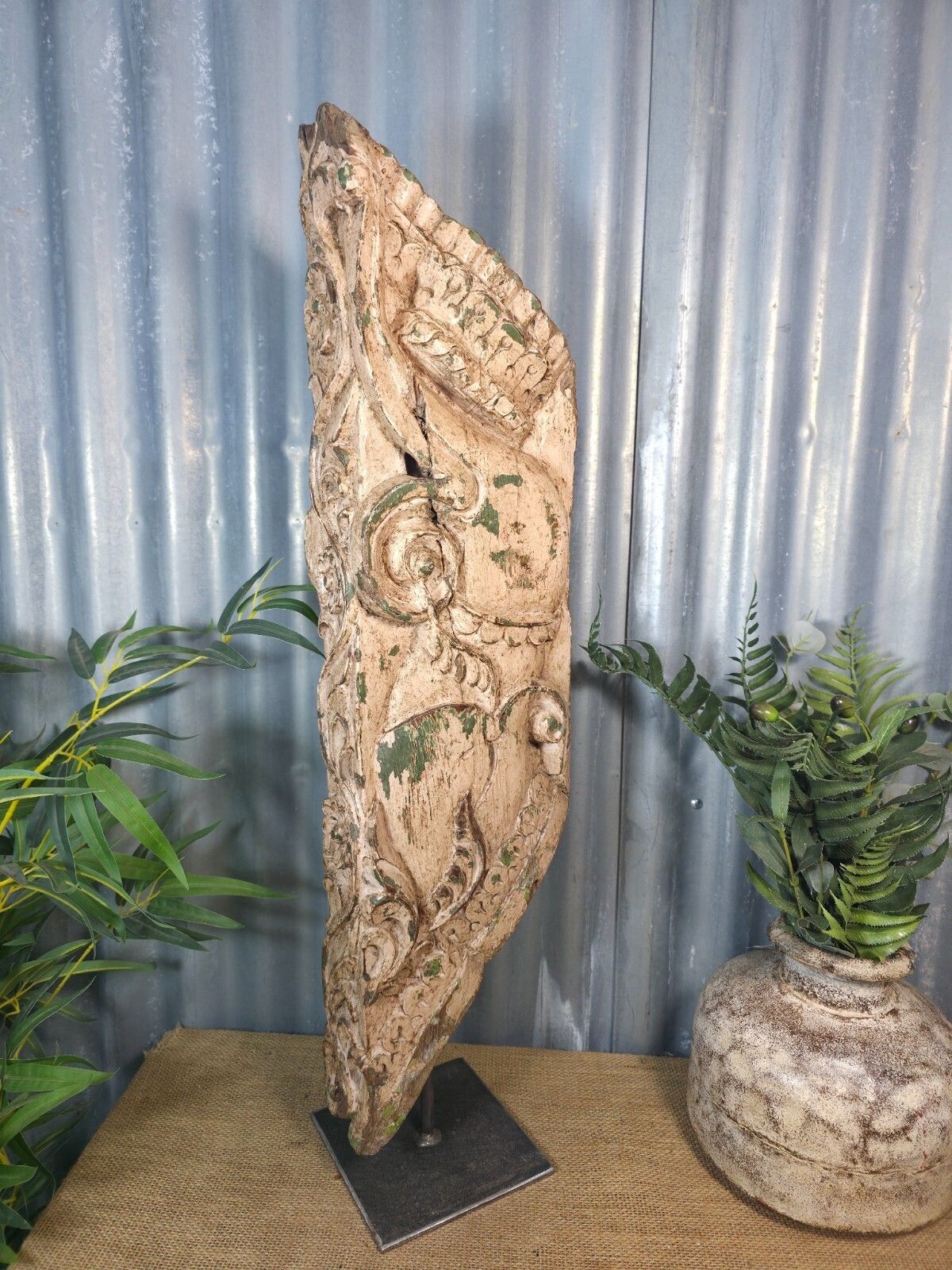 Antique 19th Century Indian Hand Carved Wooden Architectural Corbel On Stand photo furniture