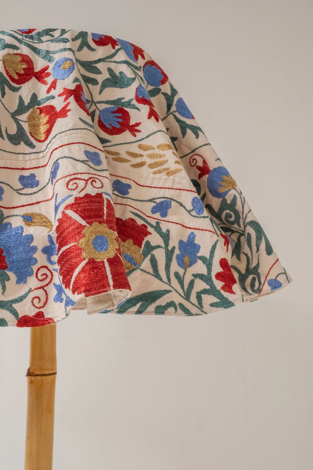 Xxl Bamboo Floor Lamp With Suzani Shade, One Of A Kind, 1970s photo Lighting